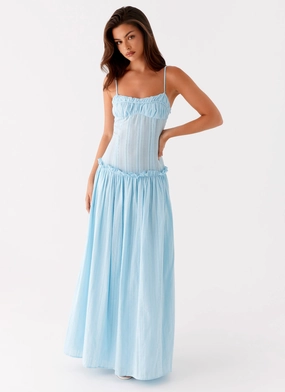 Jewel-Tone Chic Look Jacinda Drop Waist Maxi Dress - Blue