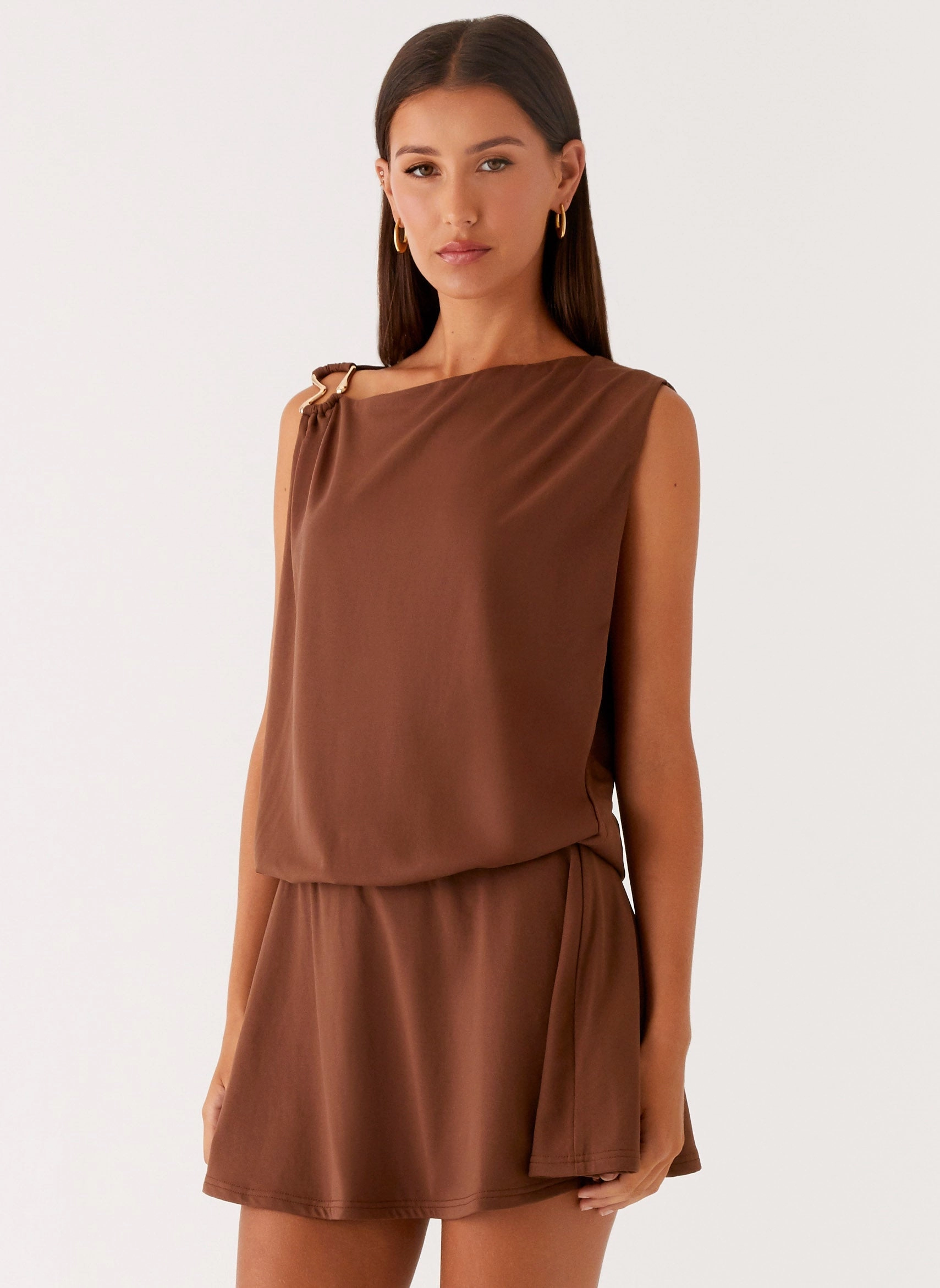 Stylish Silhouette Bold colors Ala Mini Dress - Chocolate
