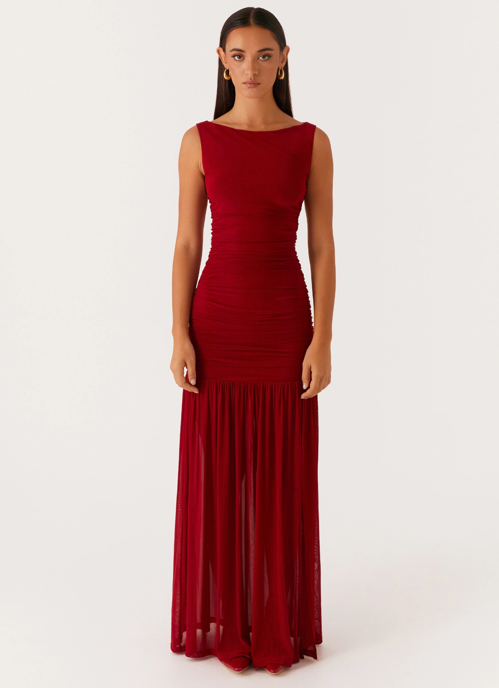 Manon Maxi Dress - Red Gentle Texture Open Design