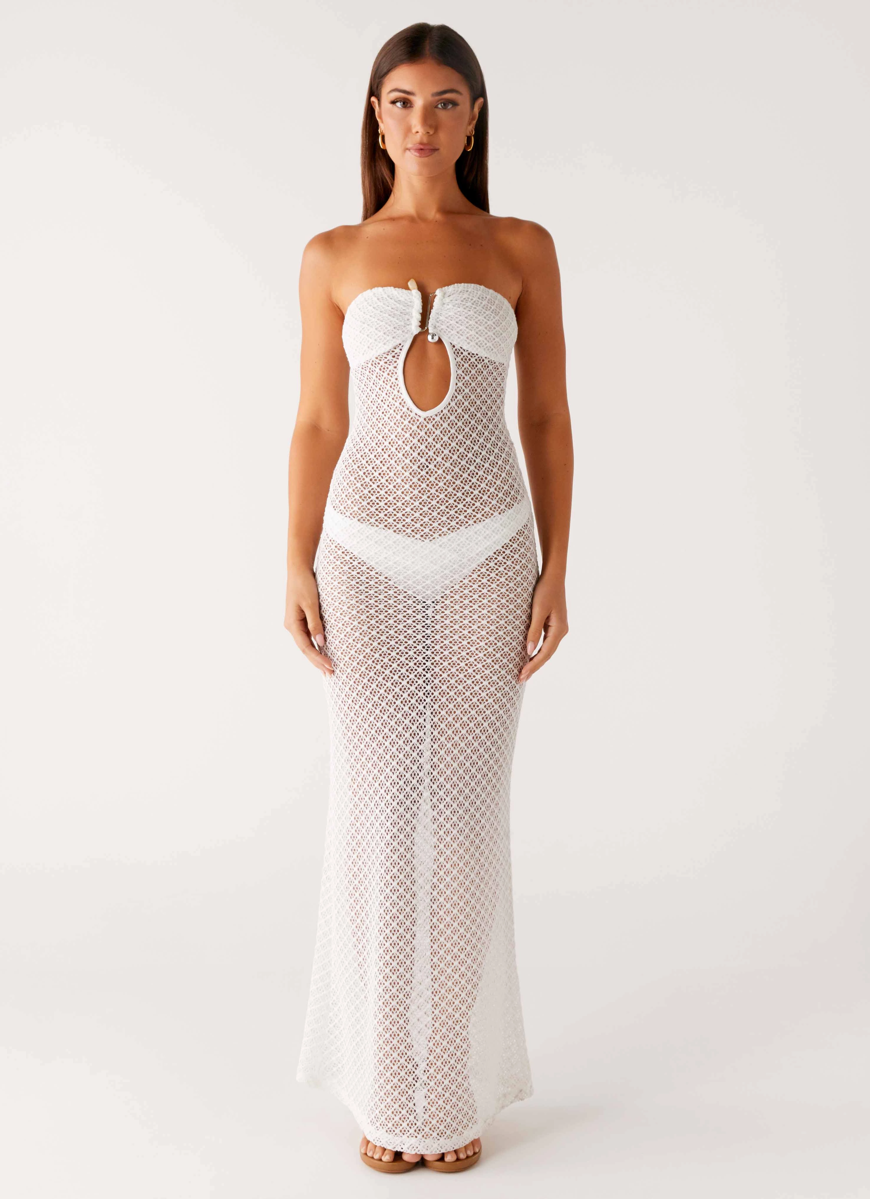 Showcase Crochet Maxi Dress - Ivory Belted-Style