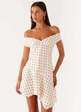Dinner Outfit Vibrant patterned dress Alma Mini Dress - White Red Polka Dot