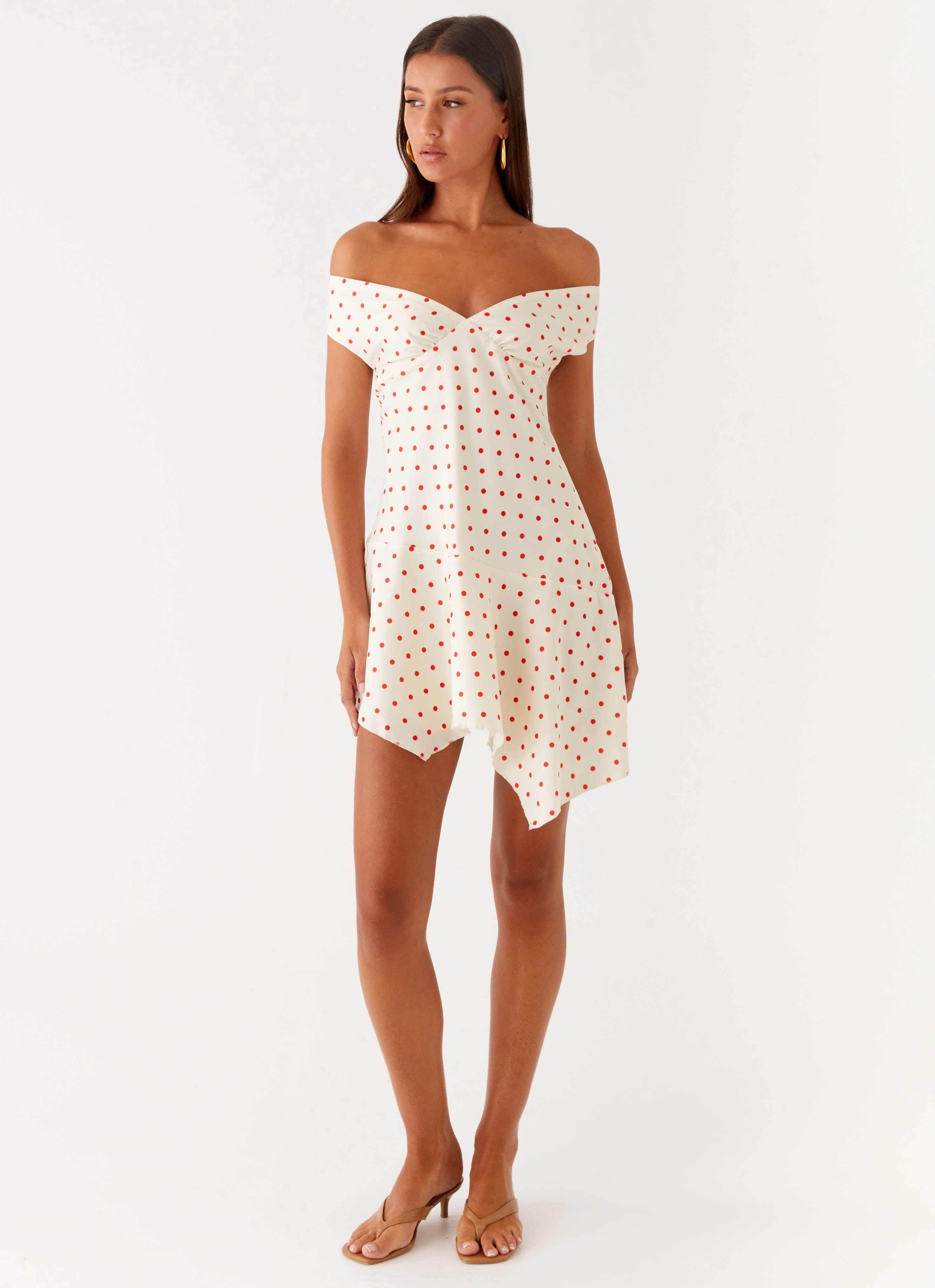 Alma Mini Dress - White Red Polka Dot Sophisticated Comfort Office Layer