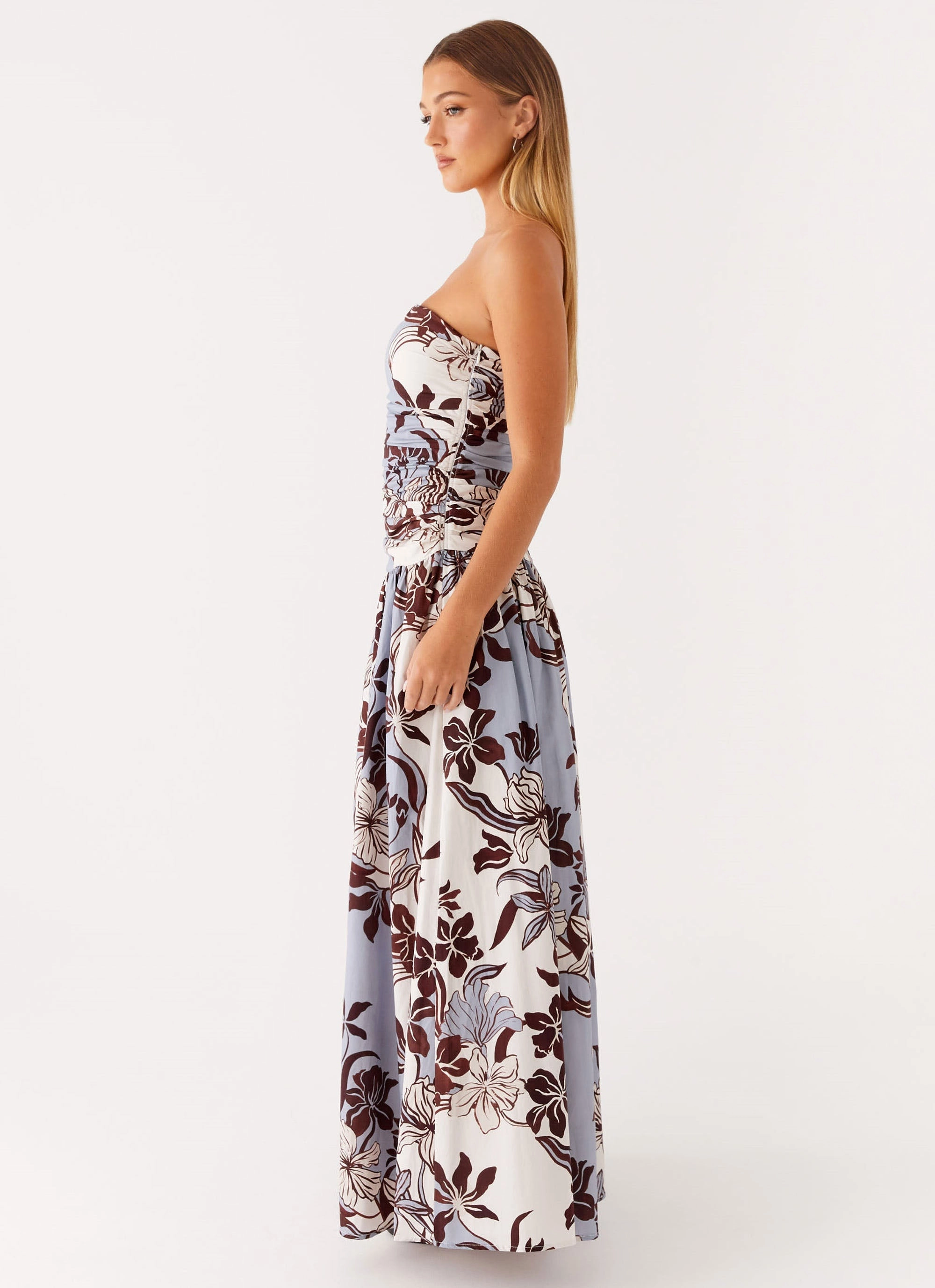 Classic Line Jewel Accent Carmel Maxi Dress - Bluewood Blossom