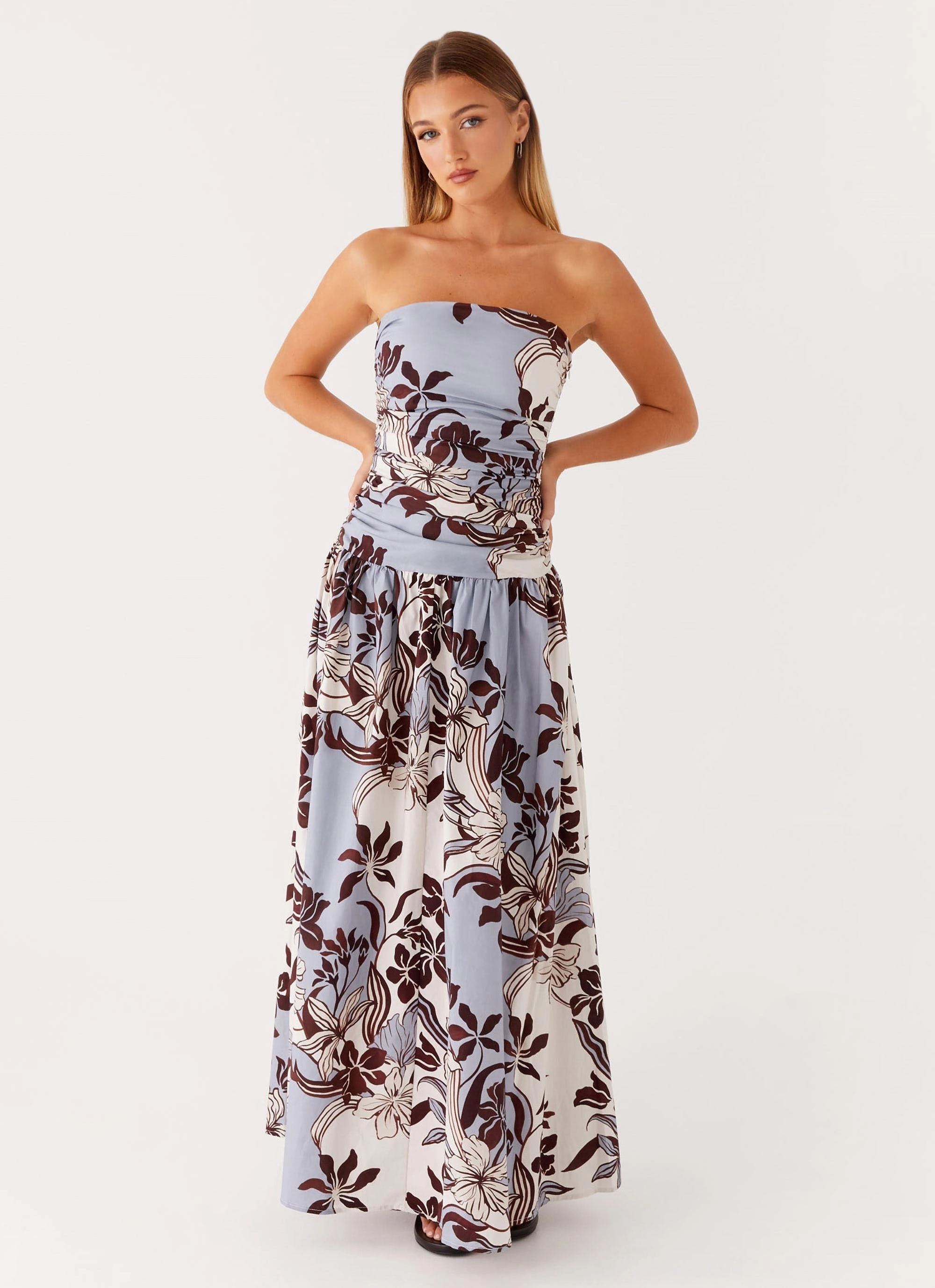 Fashion Forward Subtle pattern Carmel Maxi Dress - Bluewood Blossom