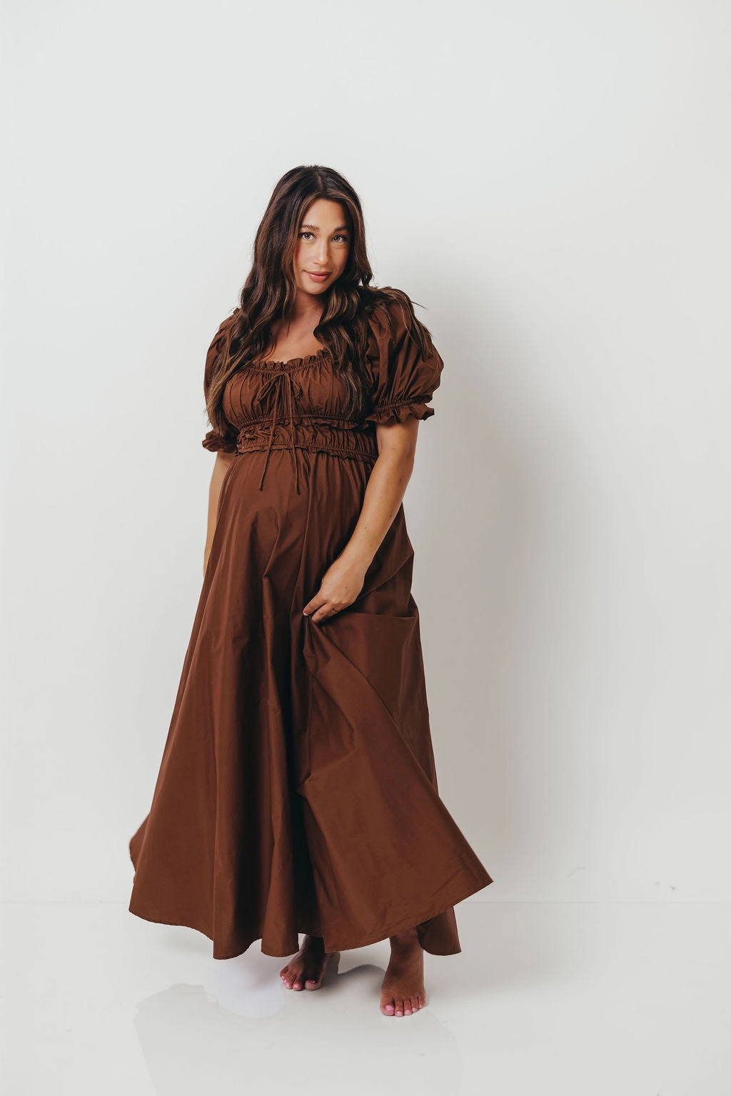 Fall Fashion Sharp Design Sydnee Cotton Maxi Dress in Chocolate Brown - Bump Friendly - Restocking in Nov