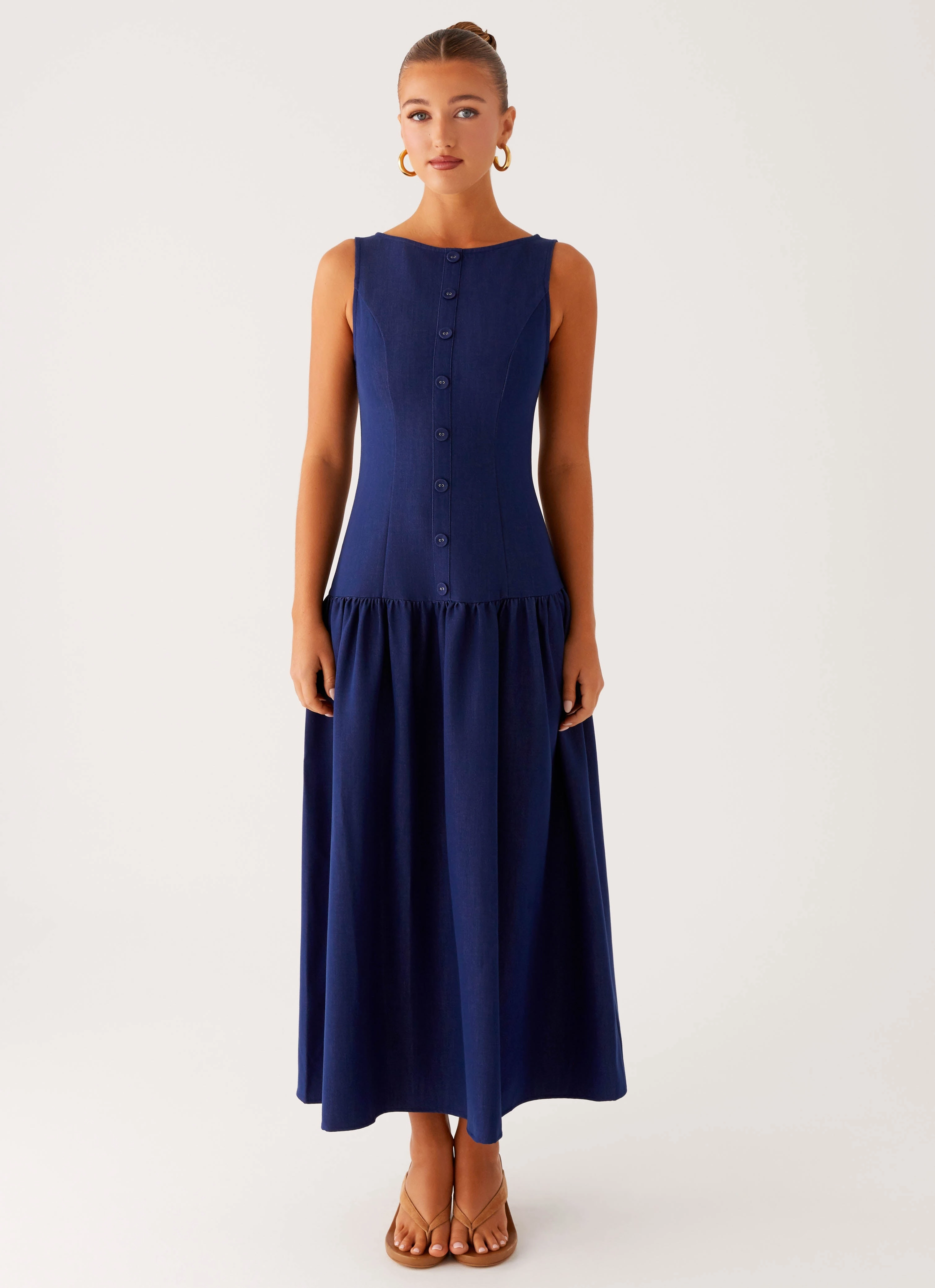 Eye Catching Scandi Light Hayes Denim Midi Dress - Indigo