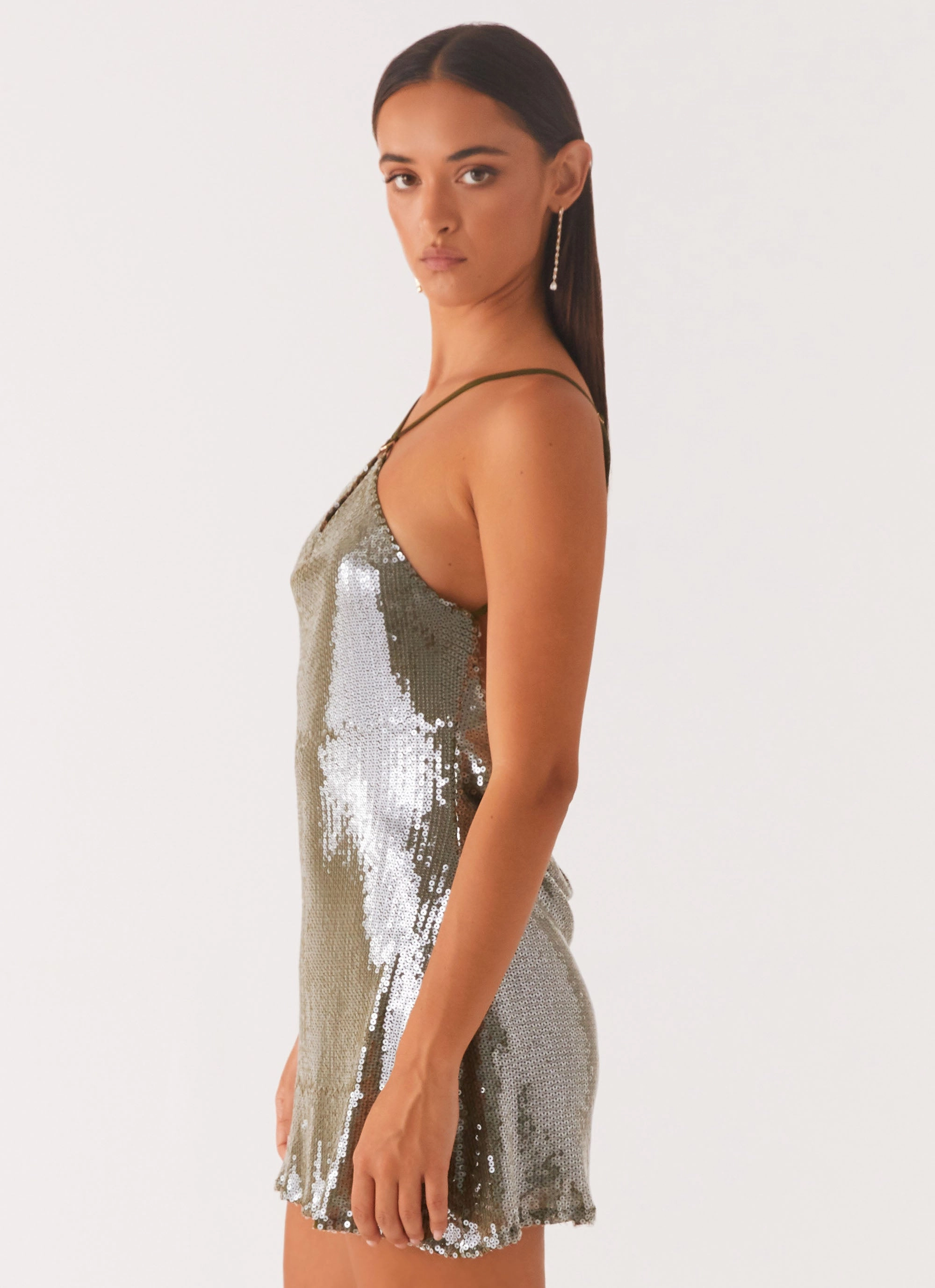 Radiant Energy Cowl Back Mini Dress - Olive Practical work-to-play piece