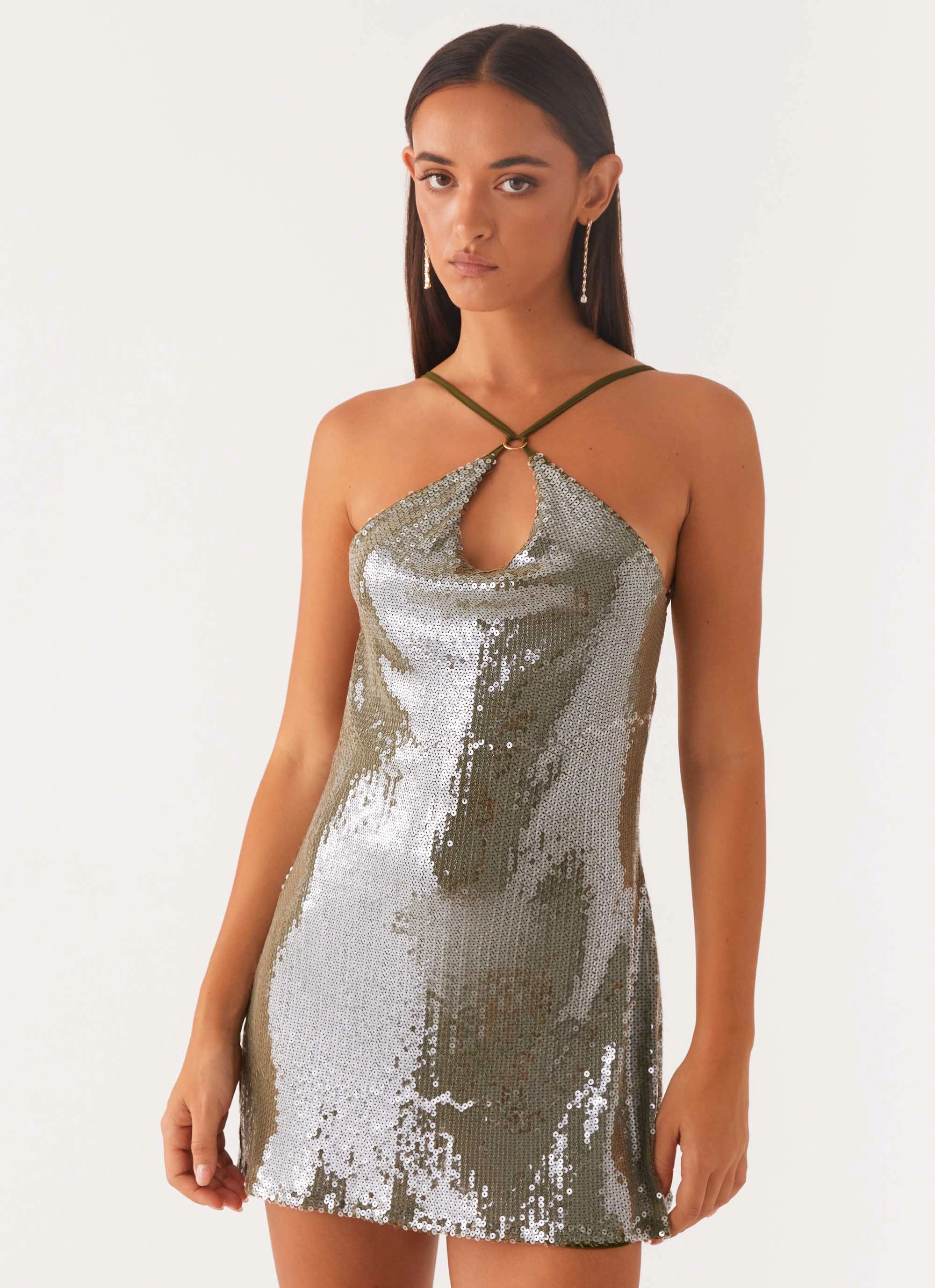 Quick Layer Radiant Energy Cowl Back Mini Dress - Olive