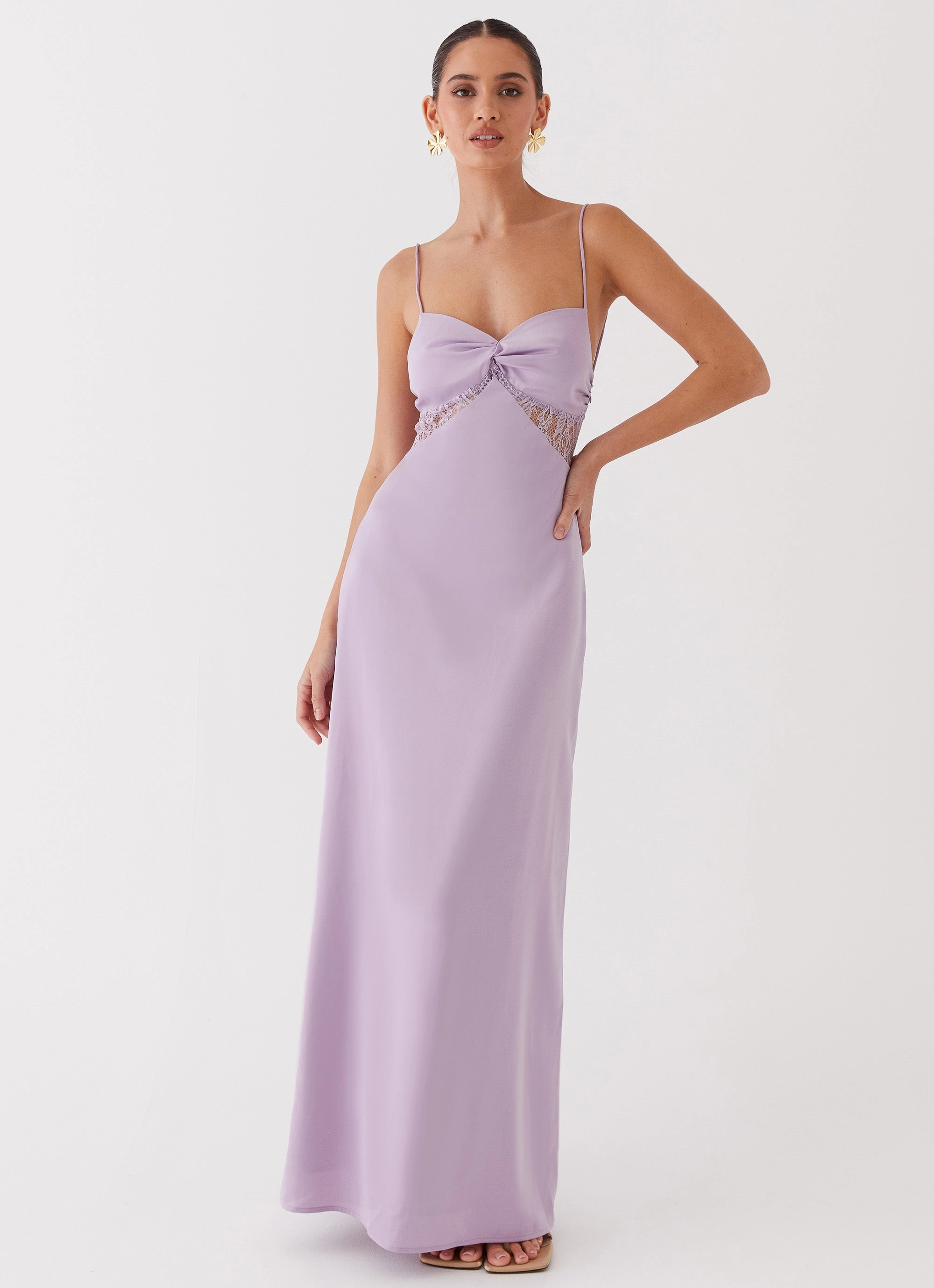 Dream Sight Lace Satin Maxi Dress - Lilac Feminine Energy Smart Fabric