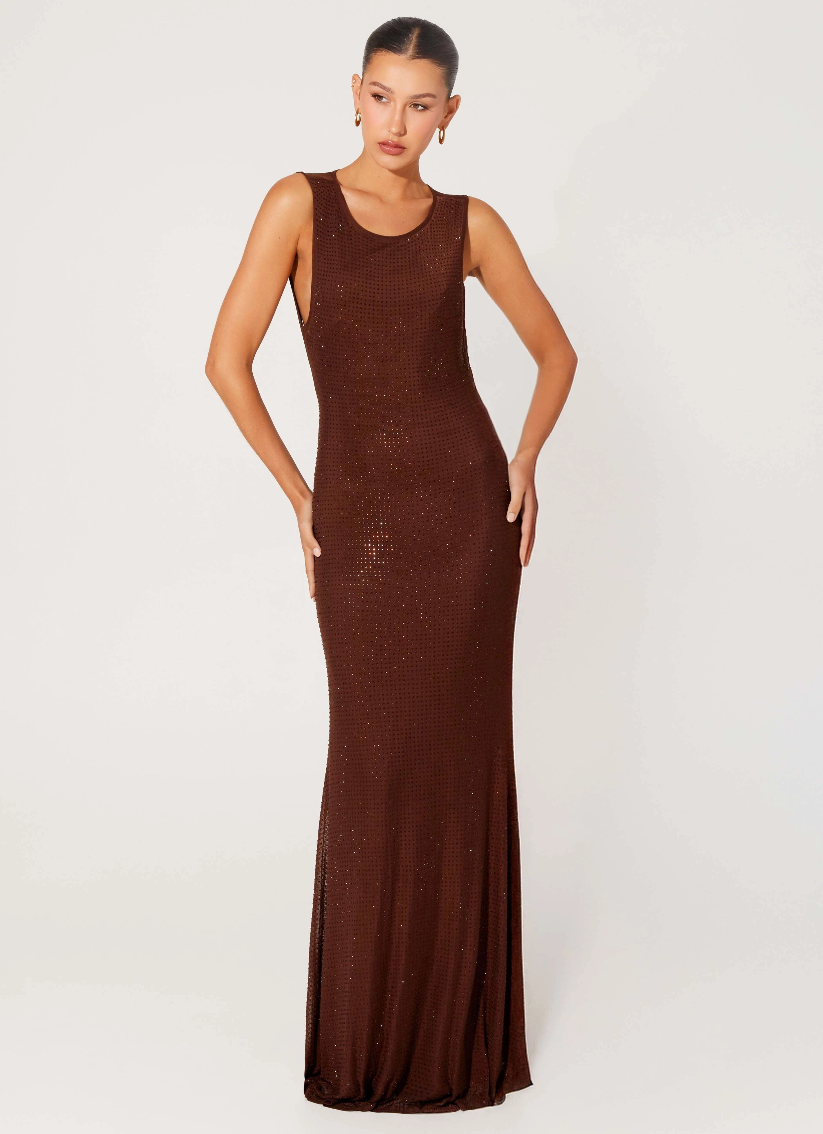 Crystal-Detail Hot Sequins Maxi Dress - Chocolate