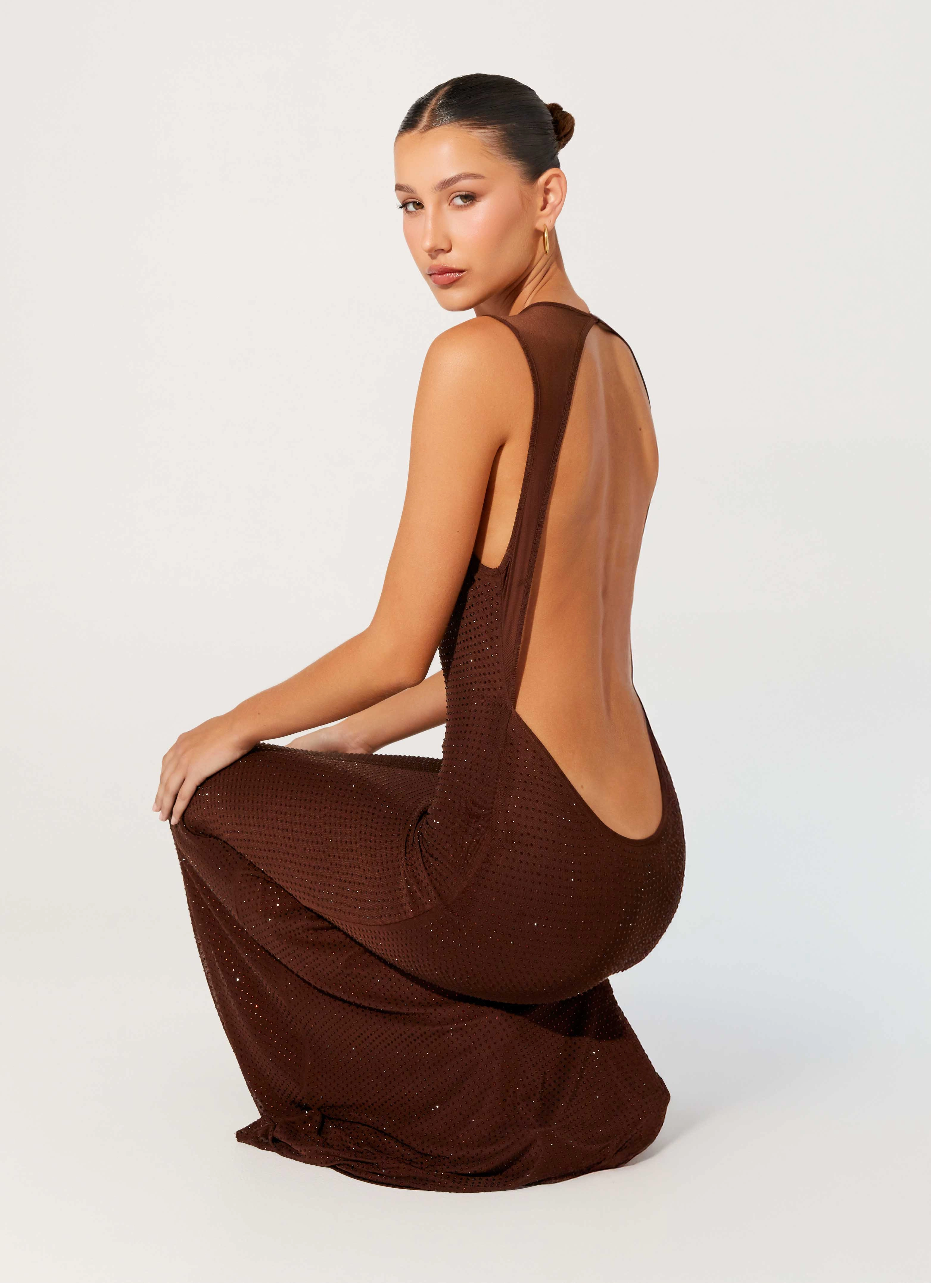 Hot Sequins Maxi Dress - Chocolate knee-length