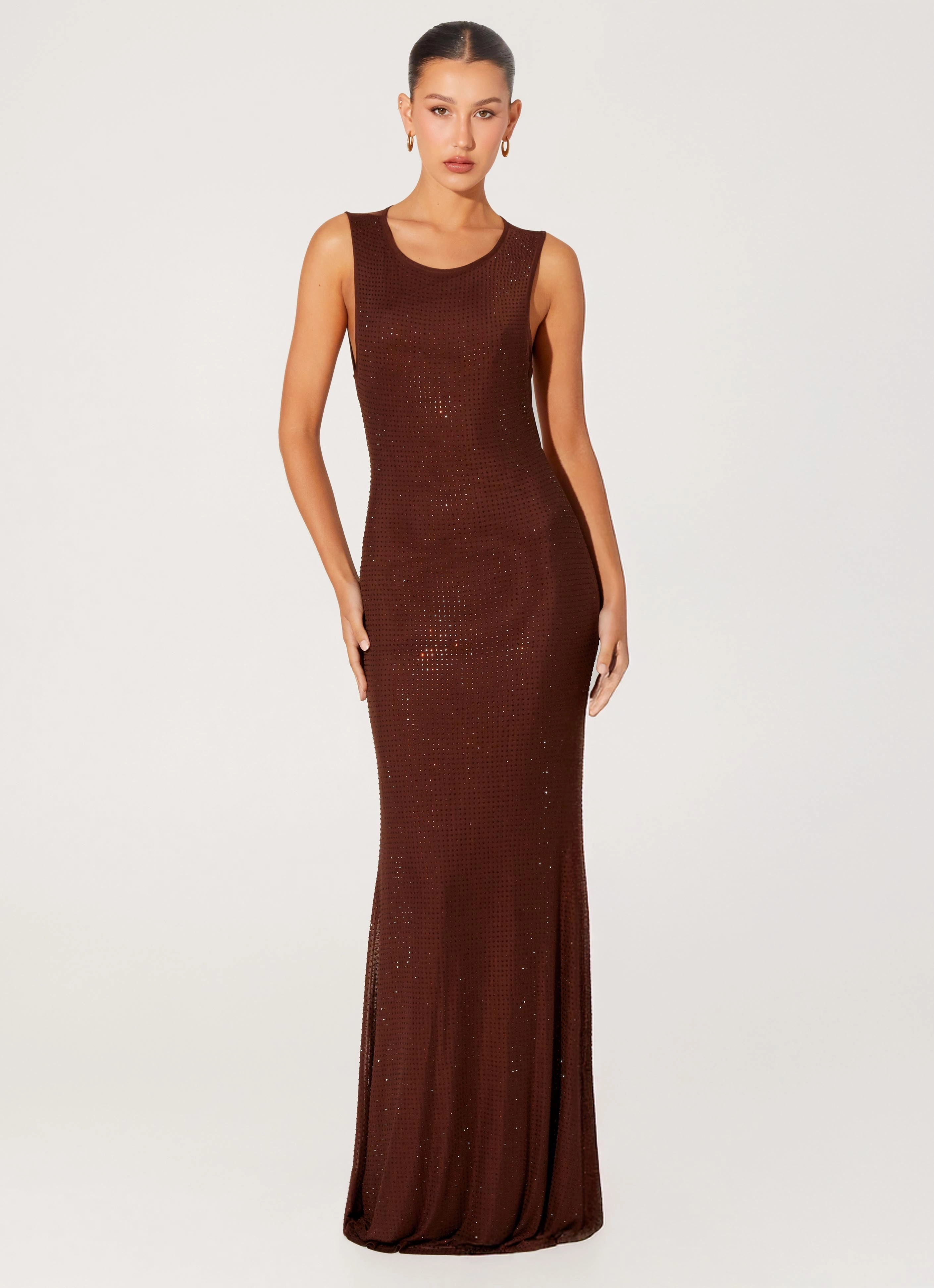 Hot Sequins Maxi Dress - Chocolate Lazy Pick Cool Touch