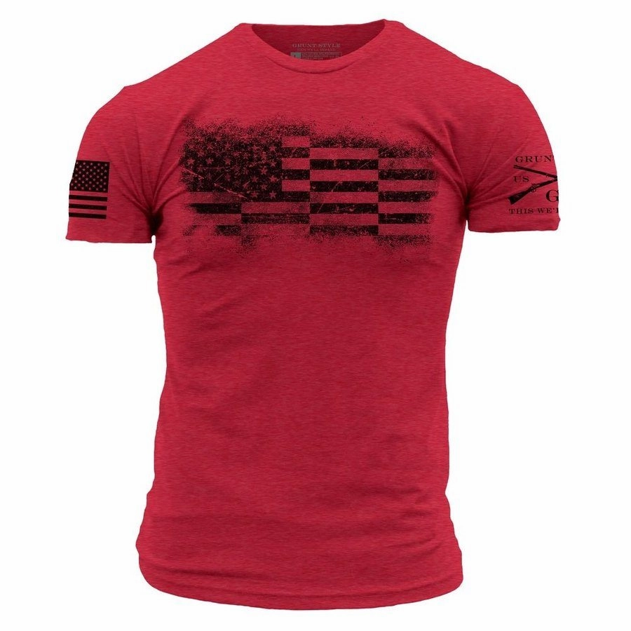 Minimal Comfort Wear Bar Flag T-Shirt - Red