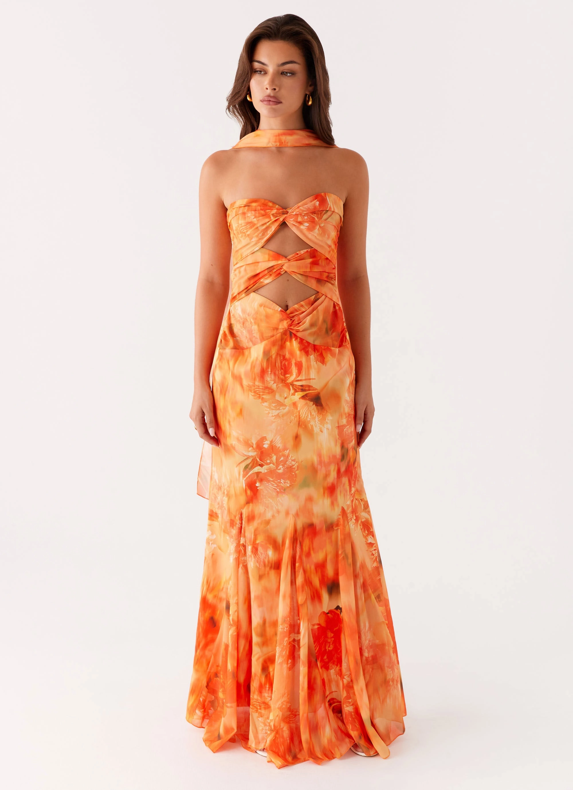 Melrose Satin Chiffon Maxi Dress - Sunset Floral Smart Fashion
