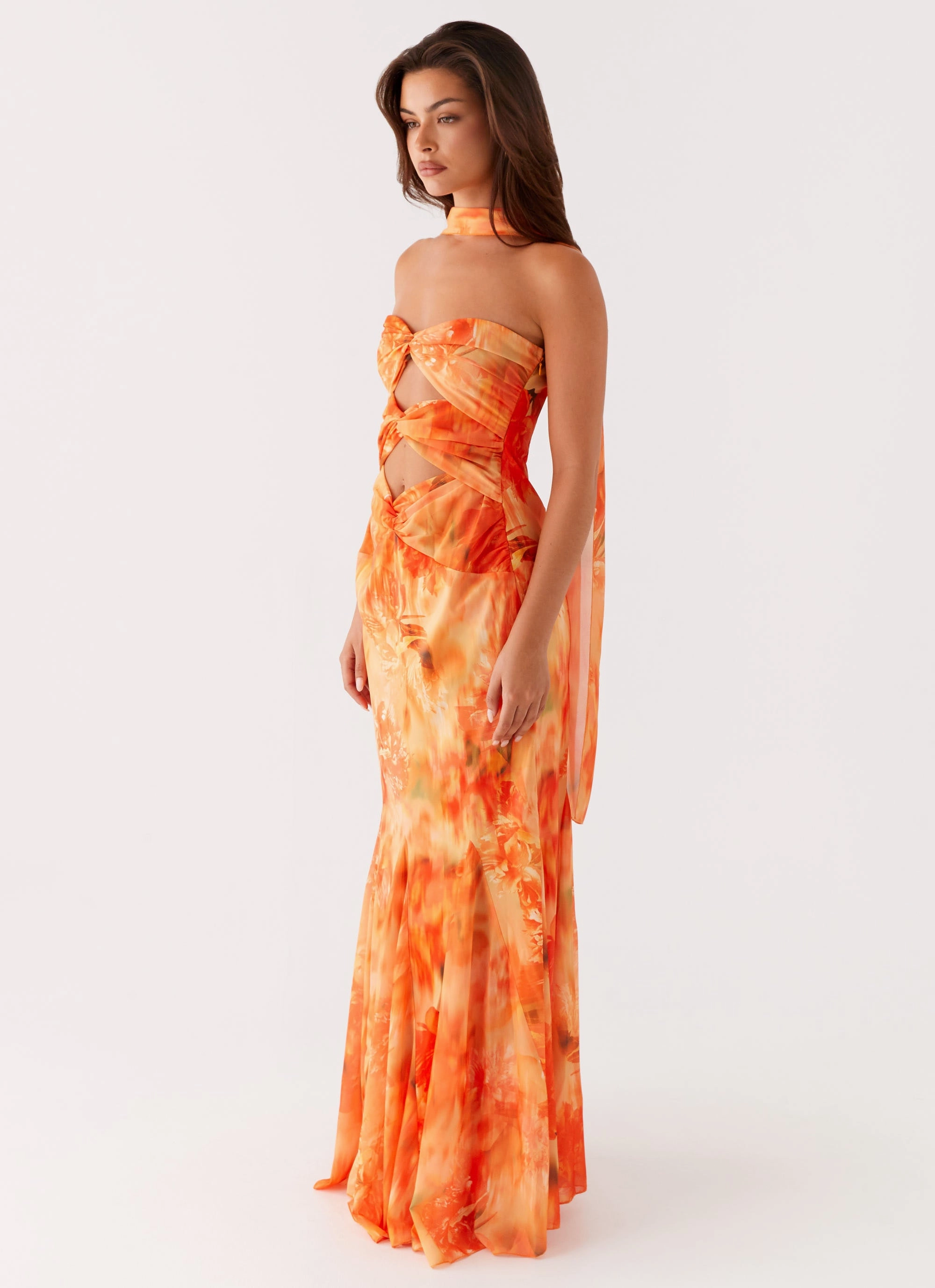 Party outfit Shared Moment Melrose Satin Chiffon Maxi Dress - Sunset Floral