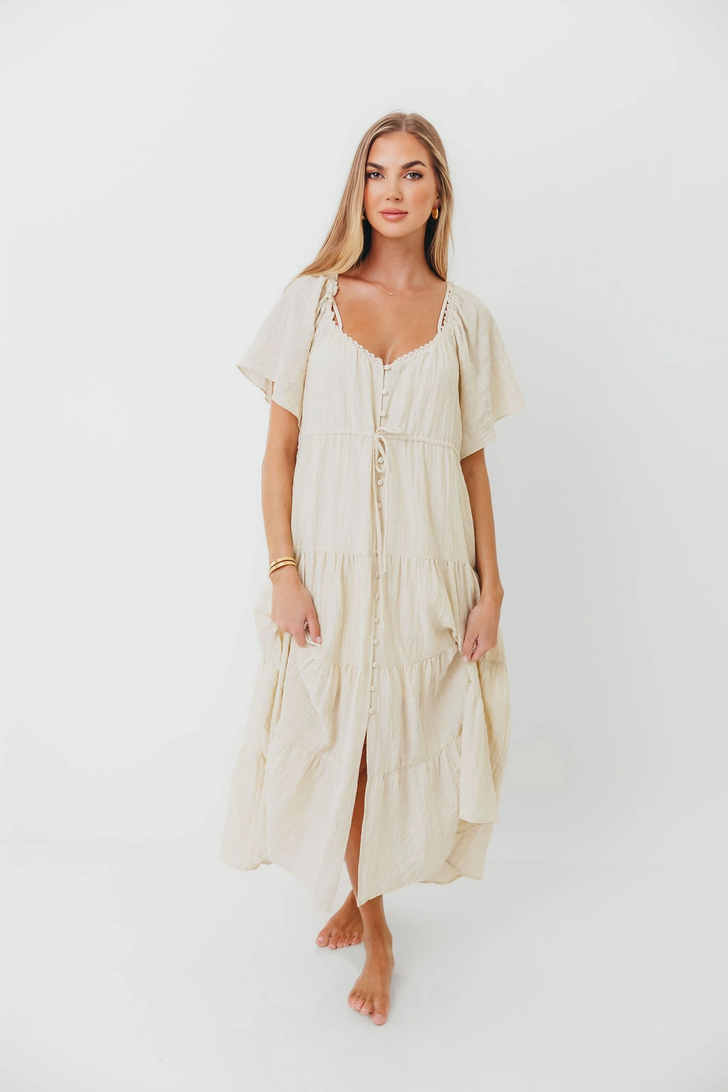 Rumi Woven Sweetheart Maxi Dress in Natural - Bump Friendly - Detachable Liner All Occasion