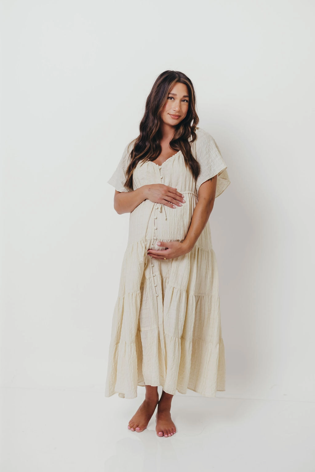 Rumi Woven Sweetheart Maxi Dress in Natural - Bump Friendly - Detachable Liner Heritage-Brand