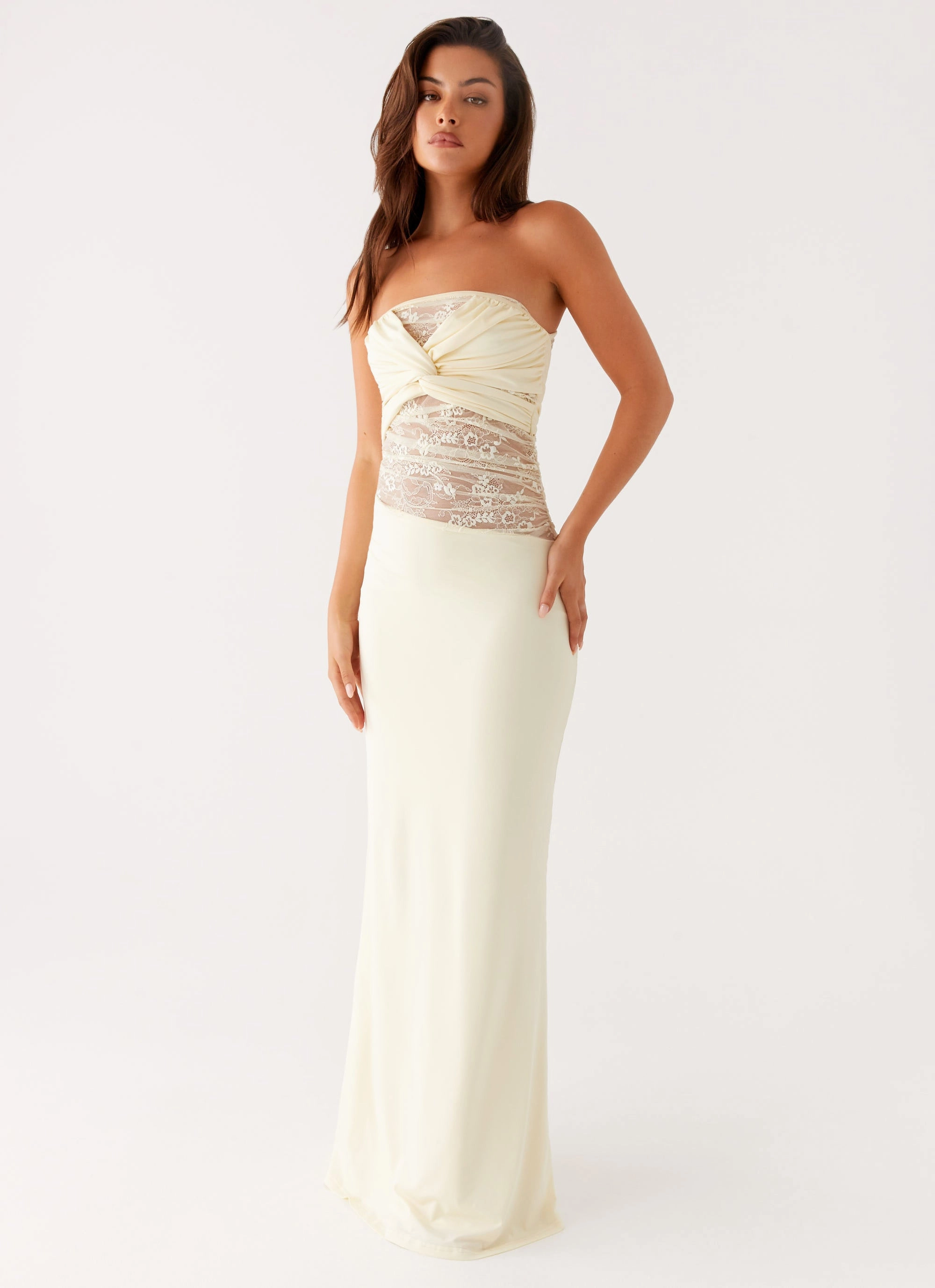 Sweet Energy Strapless Maxi Dress - Yellow Satin-Edge
