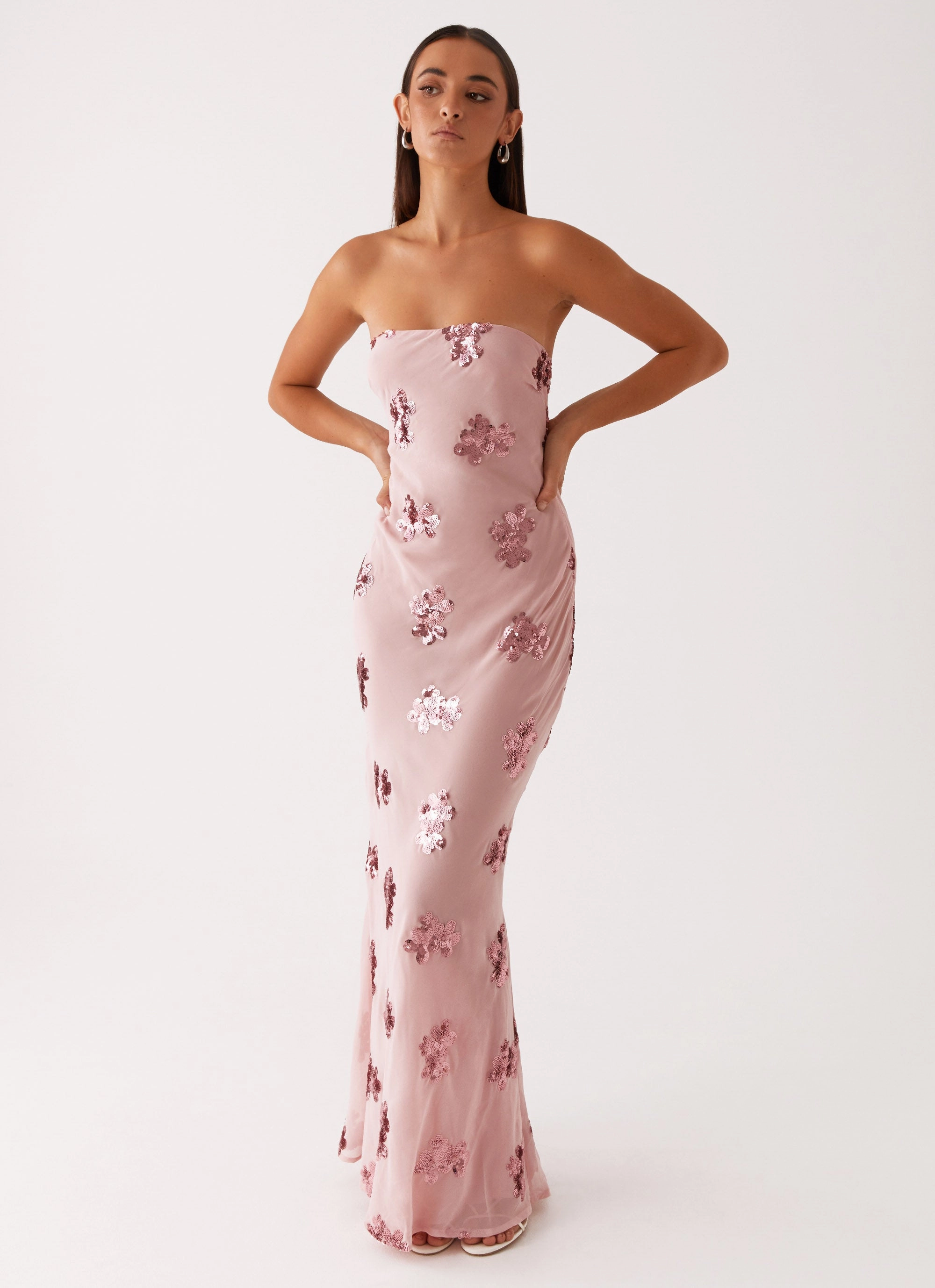Smooth Wear ElasticWaistband Sweet Escape Sequin Maxi Dress - Baby Pink