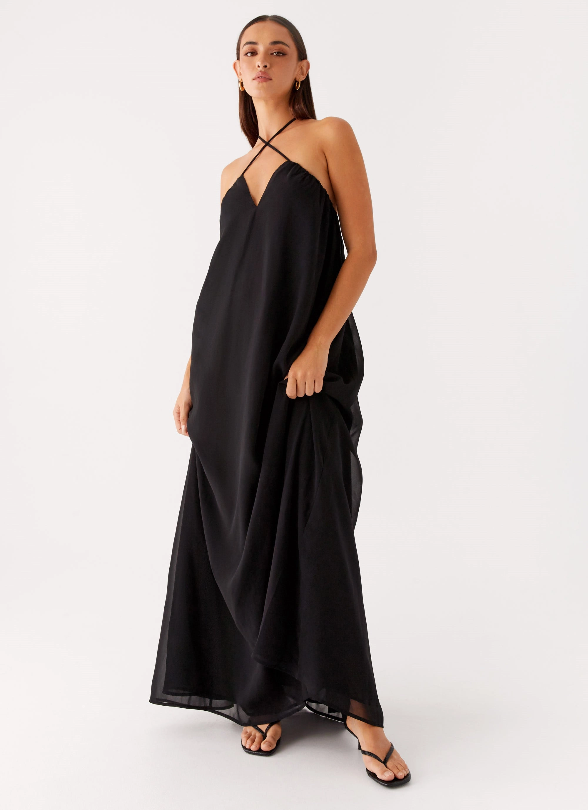 Button-Cuff Saba Maxi Dress - Black