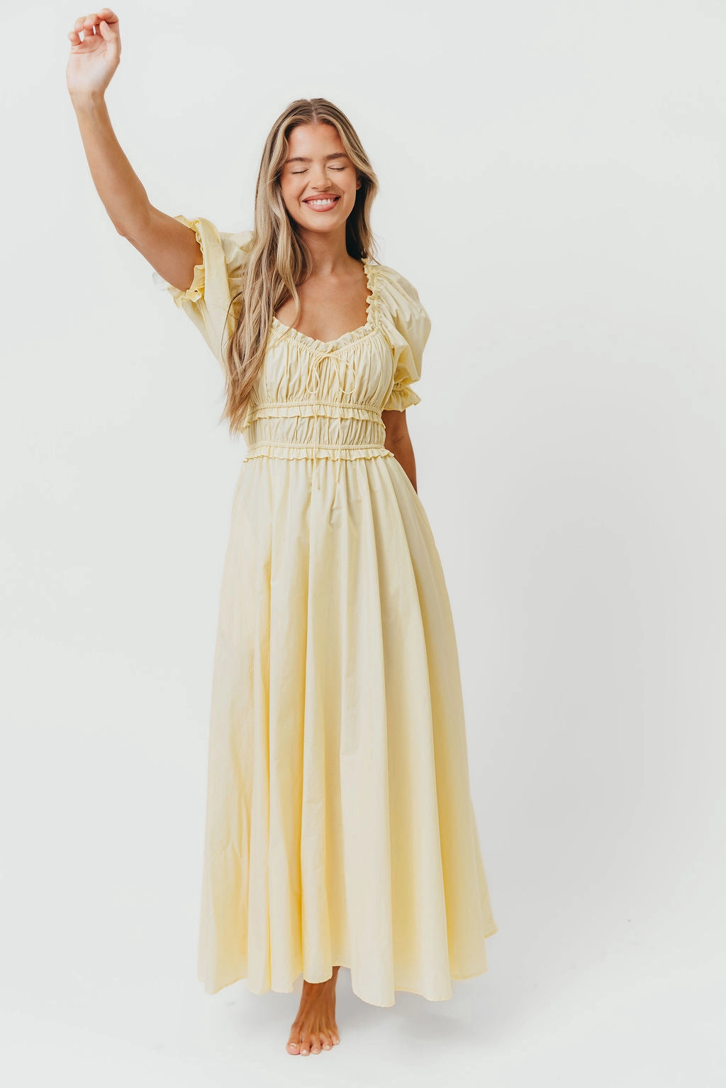 Sydnee Cotton Maxi Dress in Butter Yellow - Bump Friendly Layer Base