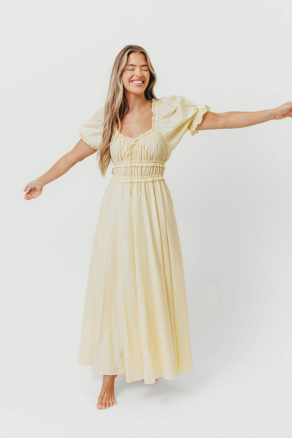 Sydnee Cotton Maxi Dress in Butter Yellow - Bump Friendly Calm Aesthetic Global Style