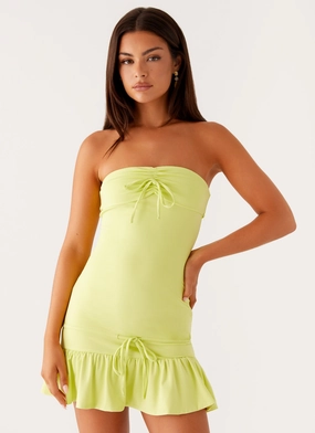 Contrast-Lining Texture Edge Tabi Mini Dress - Sunny Lime