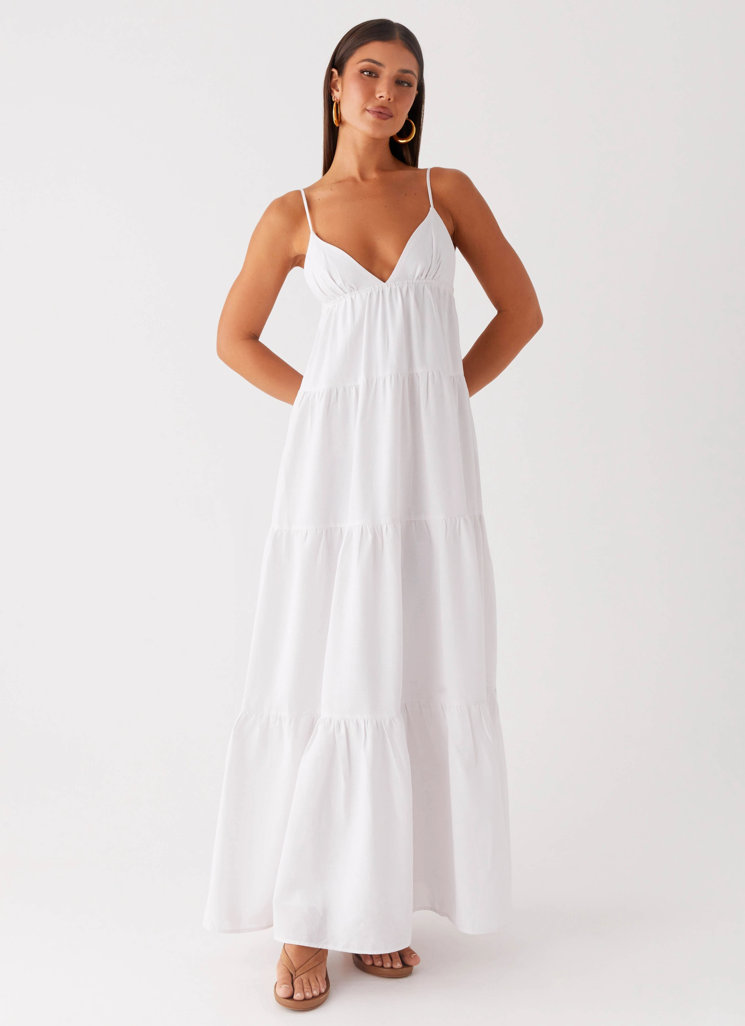 Lotty Linen Maxi Dress - White Street Motion