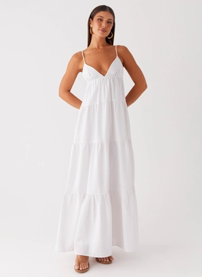 Lotty Linen Maxi Dress - White Street Motion