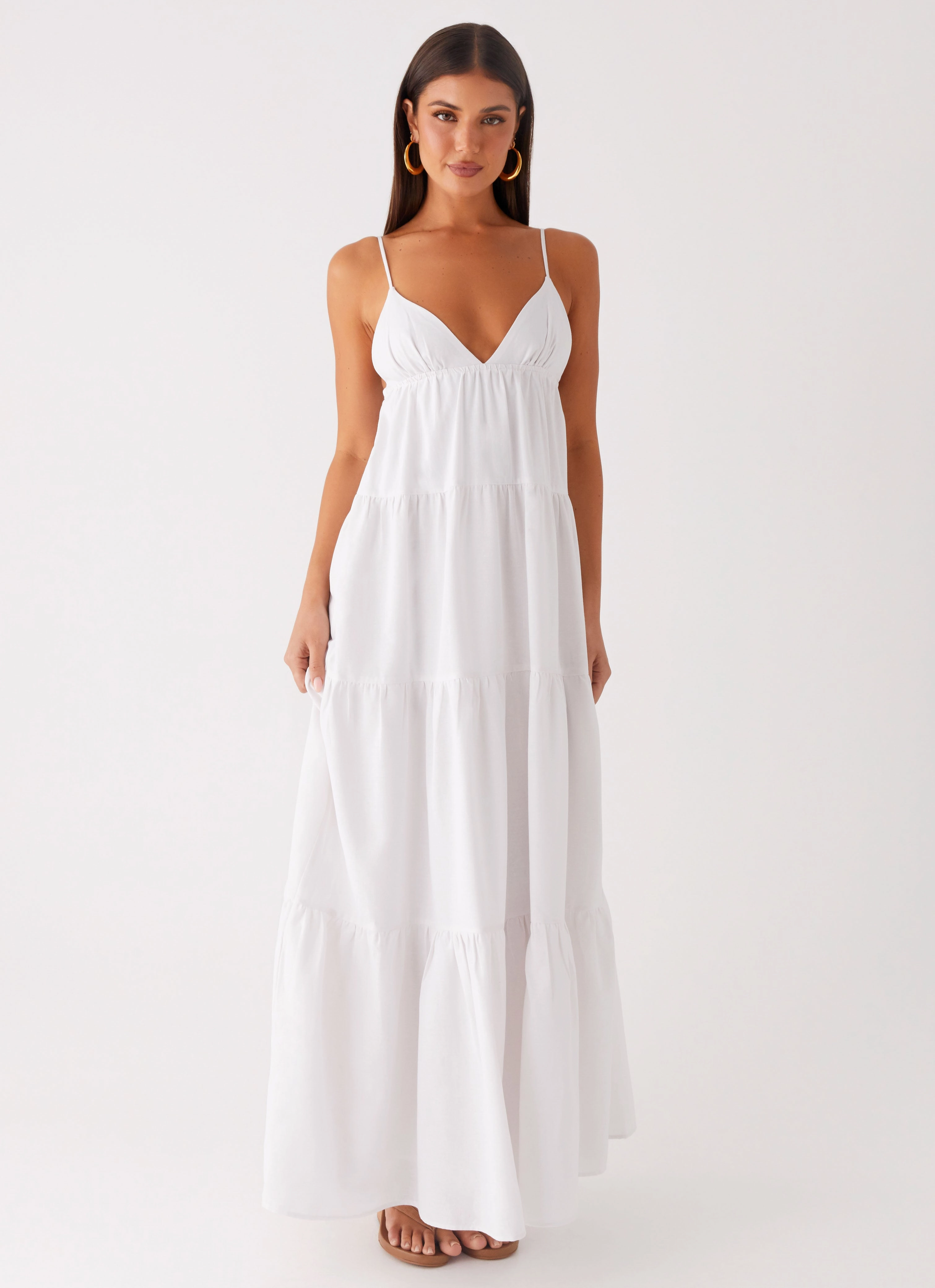 Sheer Layer Lotty Linen Maxi Dress - White