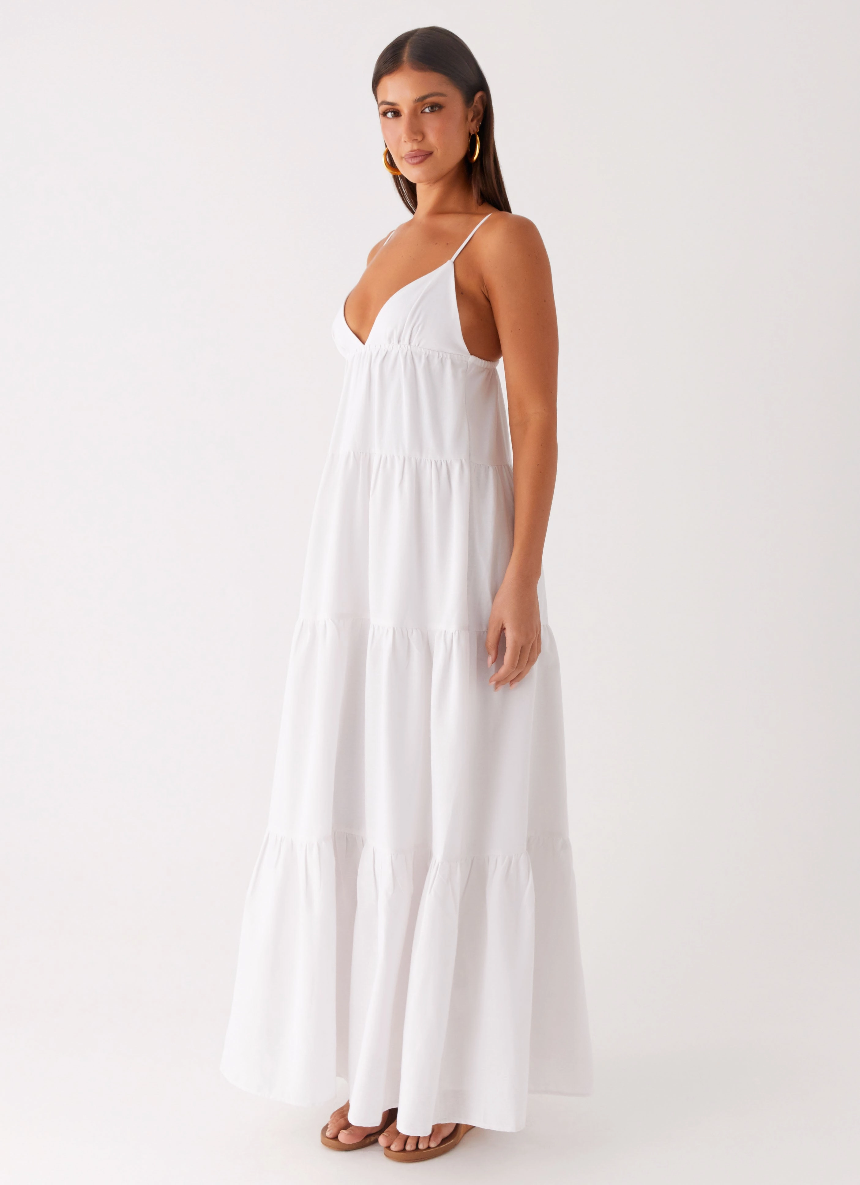 Hidden Zipper Confident Touch Lotty Linen Maxi Dress - White