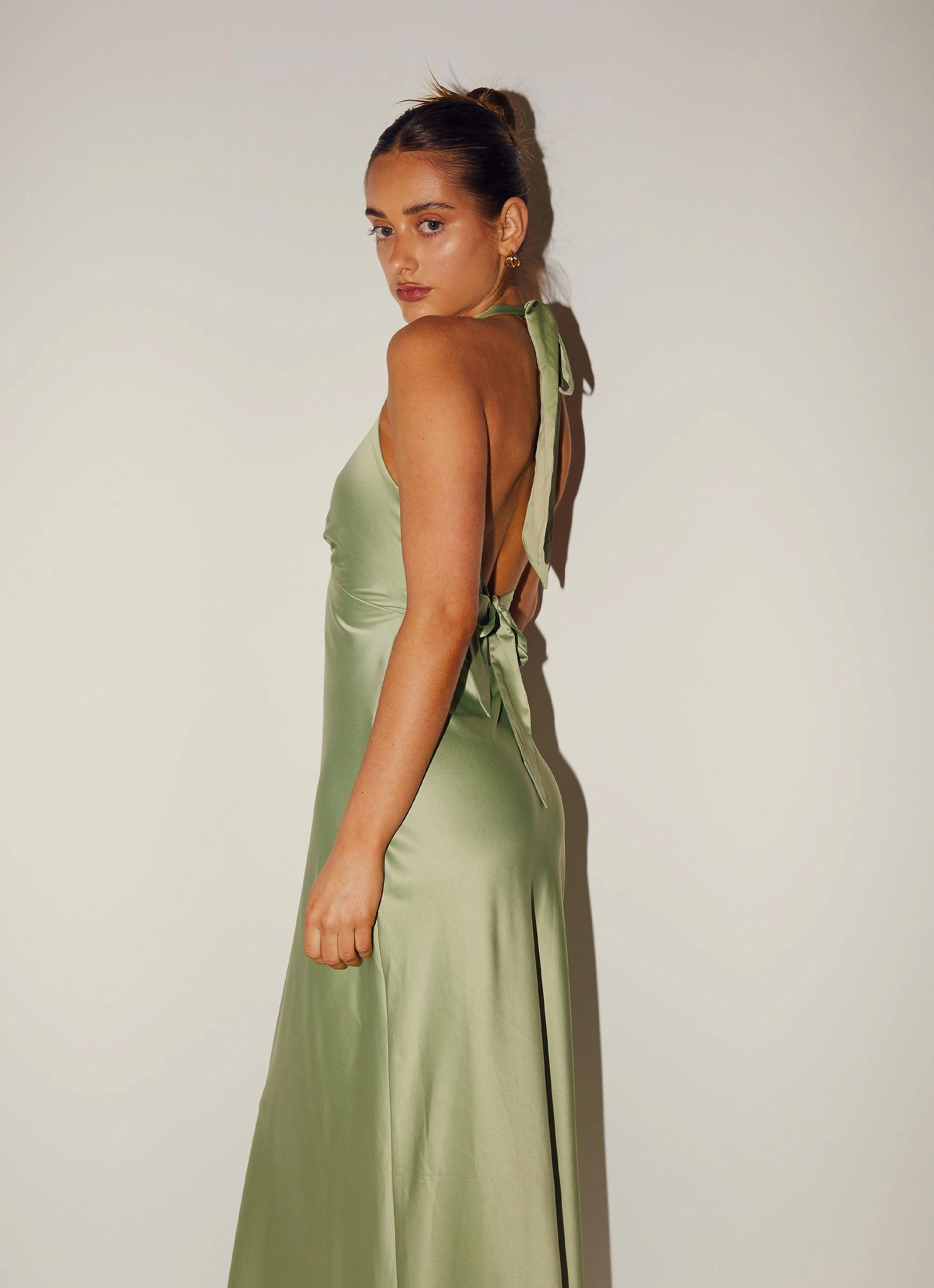 Soft Shine Heavy Hearted Satin Maxi Dress - Sage