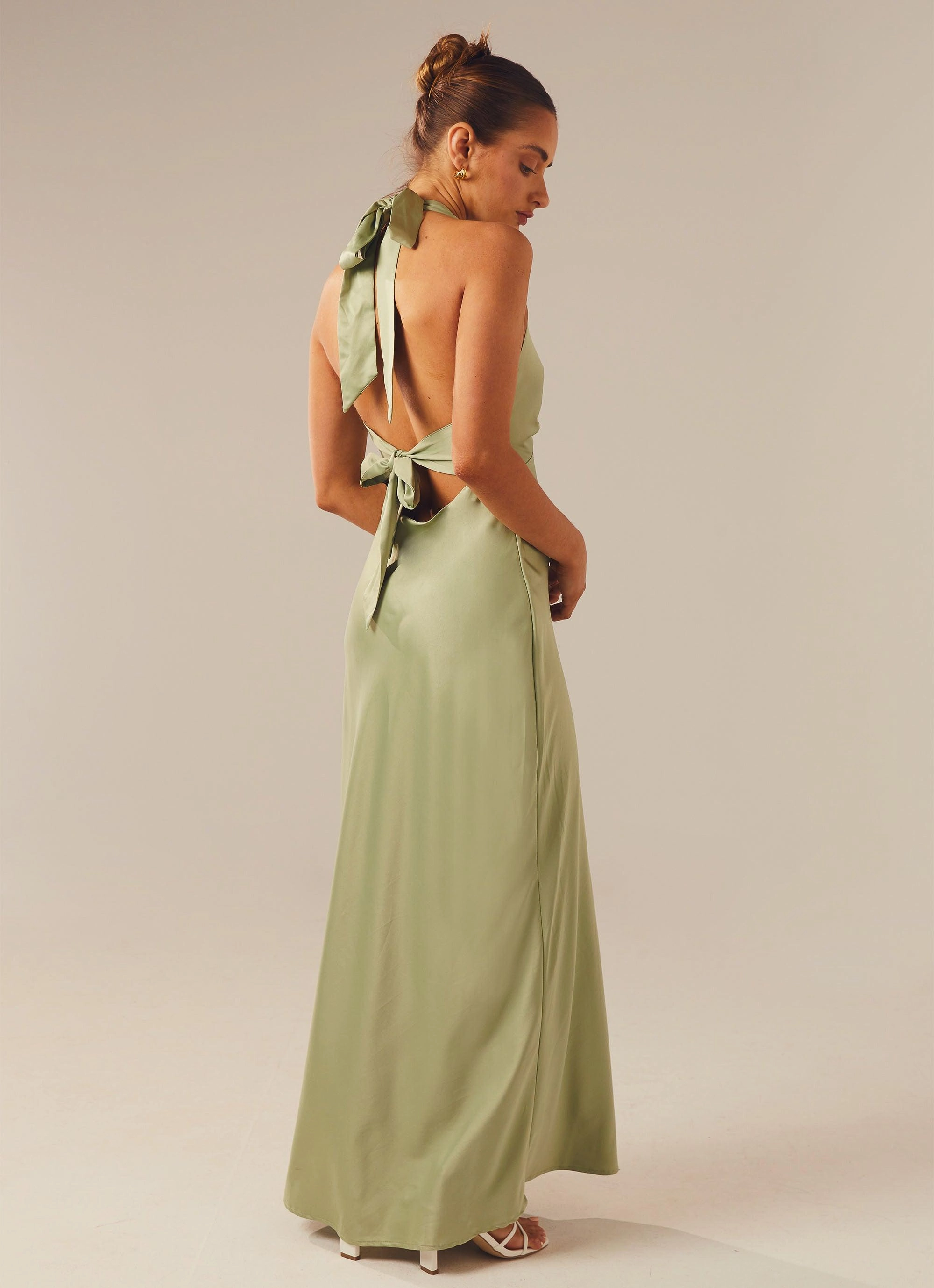 Heavy Hearted Satin Maxi Dress - Sage Smart Silhouette Season Ready