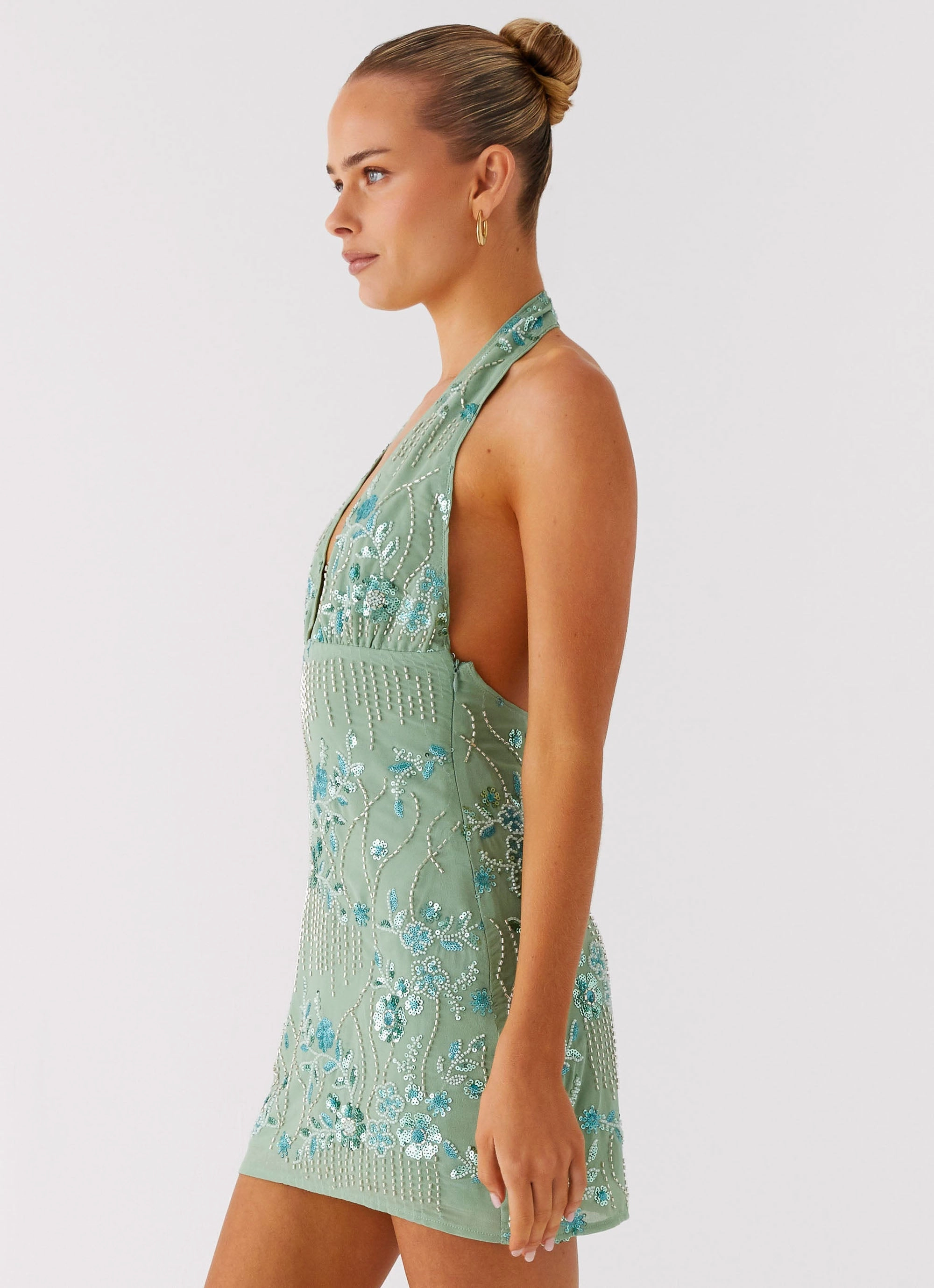 Breath Ease Monet Beaded Mini Dress - Mint