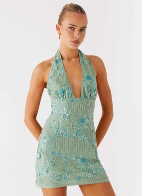 Fit for All Seasons Monet Beaded Mini Dress - Mint