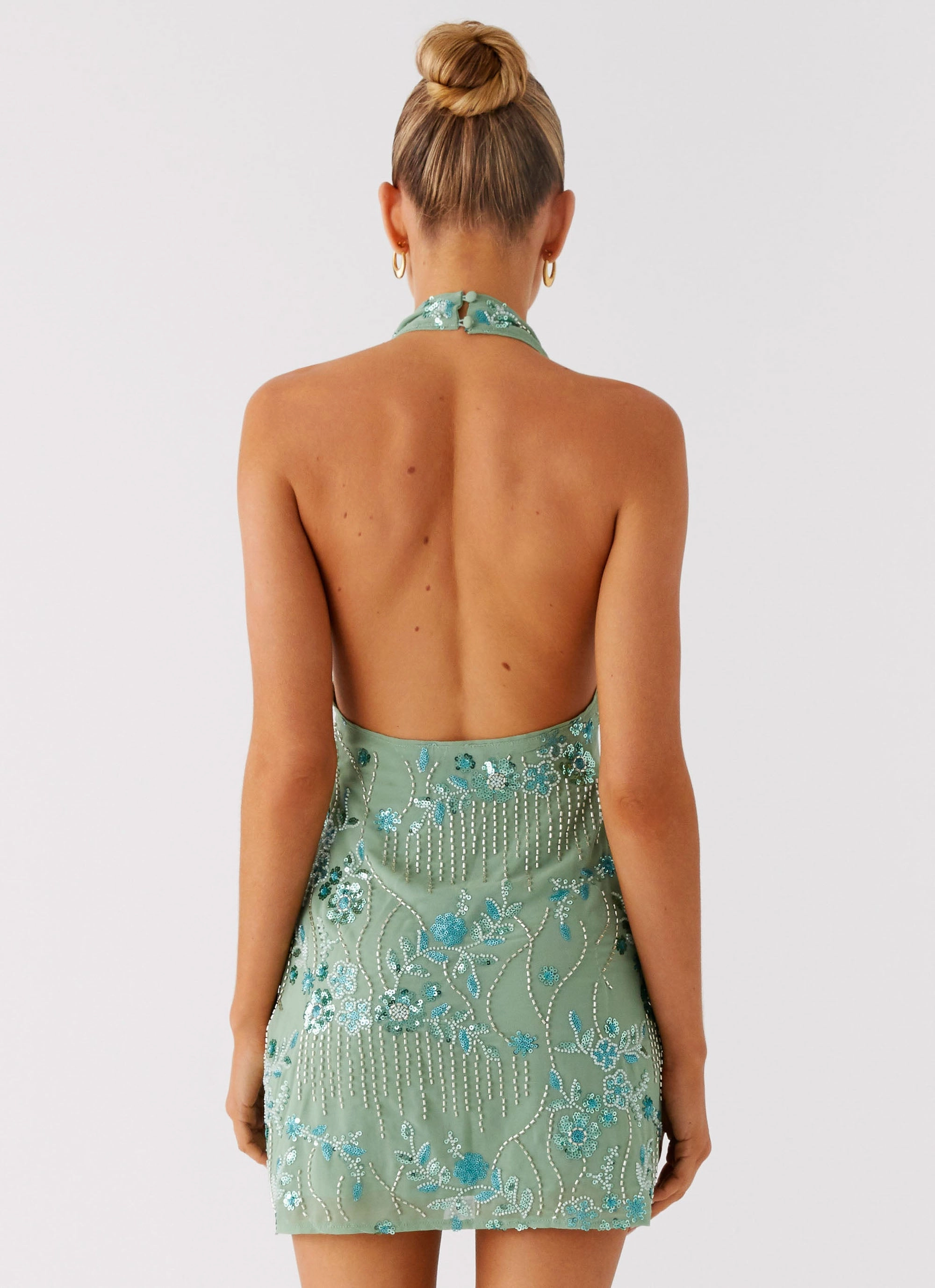 Monet Beaded Mini Dress - Mint Luxurious Feel Urban Drape