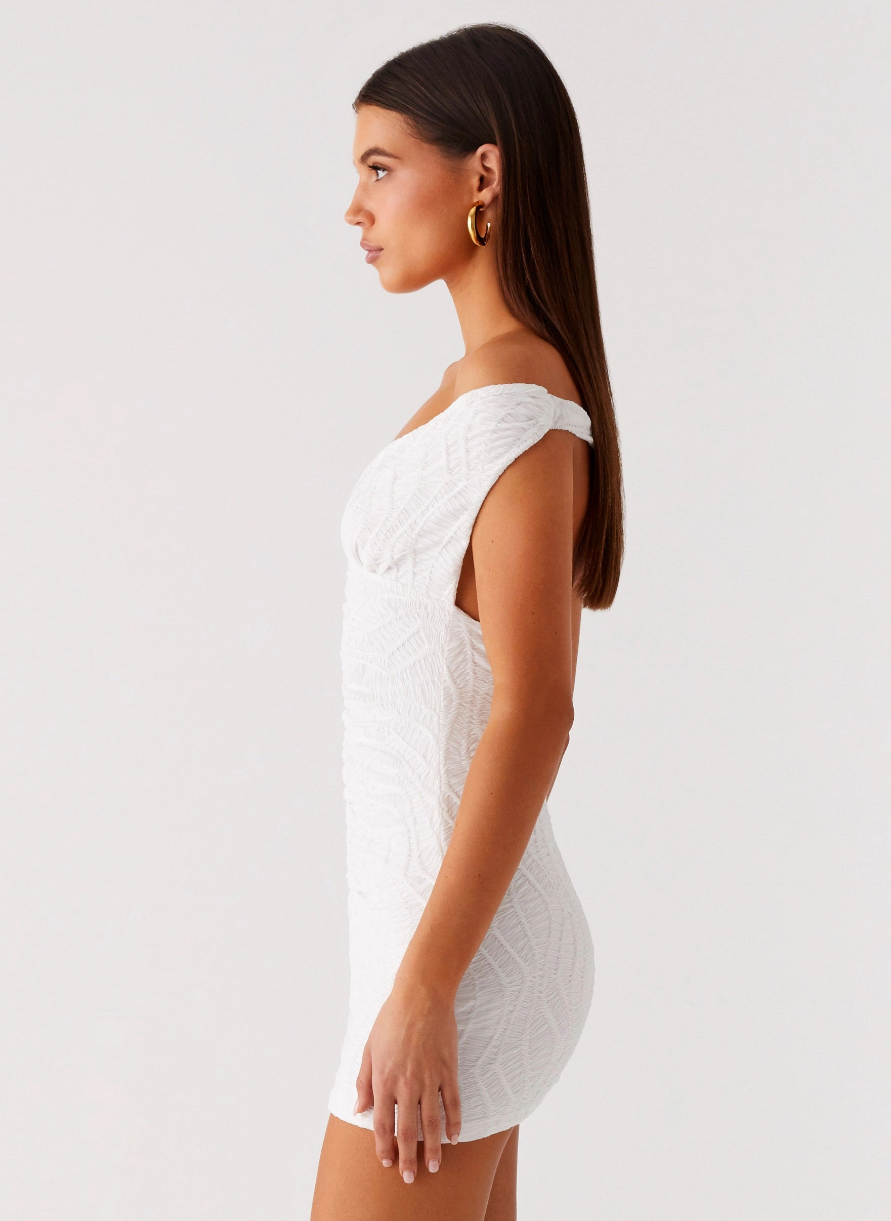 Fresh Texture Takoda Off Shoulder Mini Dress - White