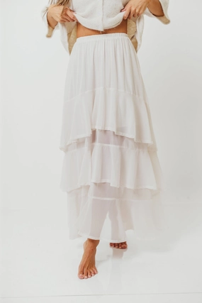 Quick Fit Airy Feel Talulah Ruffle Tiered Maxi Skirt in Ivory