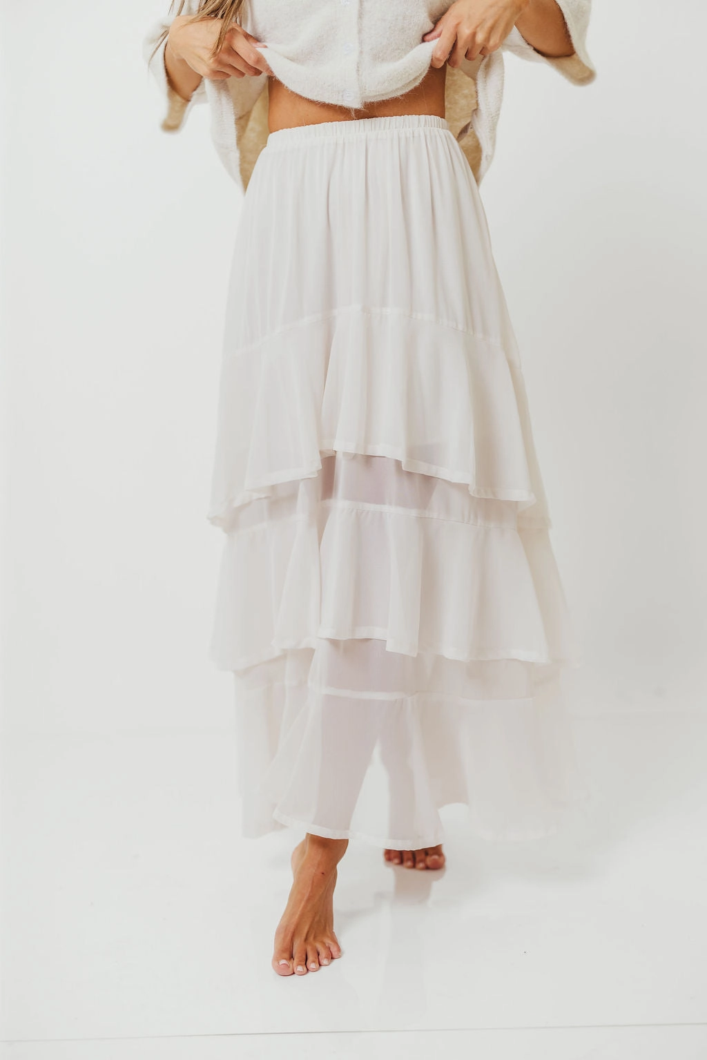 Quick Fit Airy Feel Talulah Ruffle Tiered Maxi Skirt in Ivory