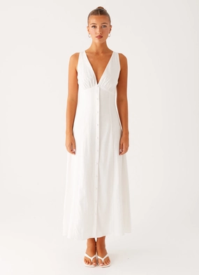 Straight-Cut Tamsin Linen Maxi Dress - White