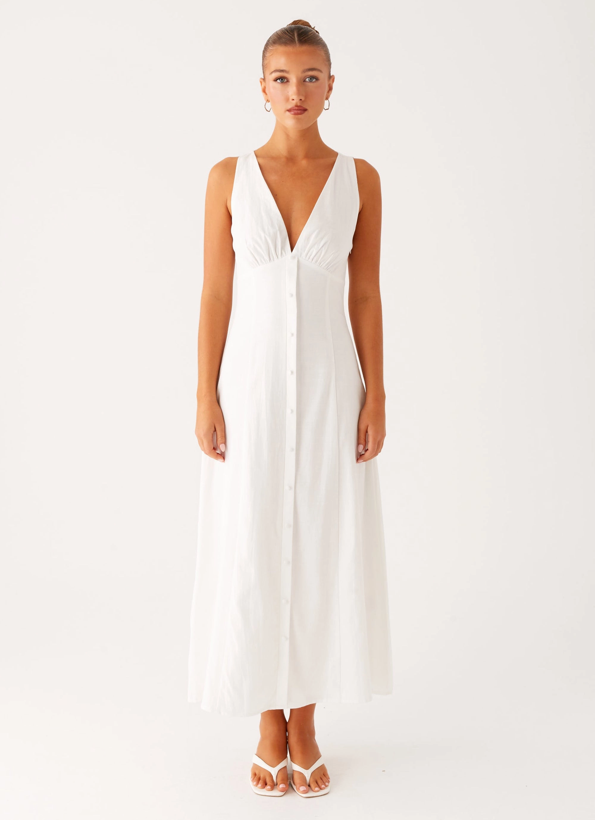 Straight-Cut Tamsin Linen Maxi Dress - White