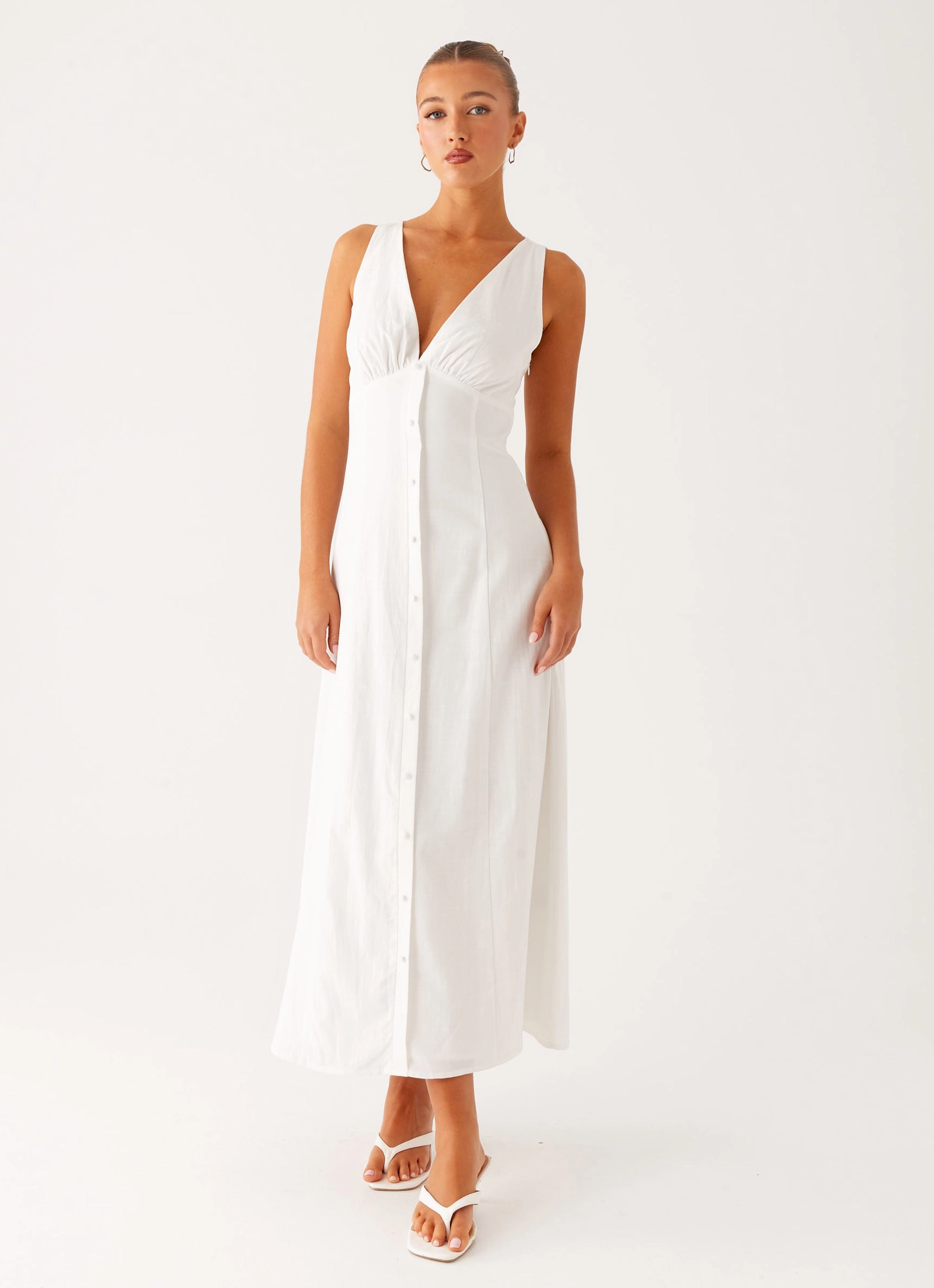 Tamsin Linen Maxi Dress - White Comfortable and Flattering