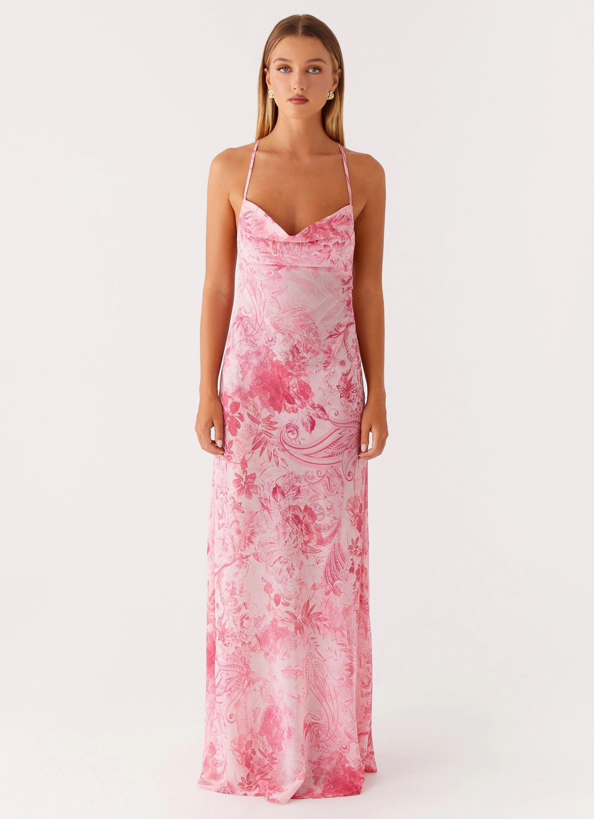 Tara Maxi Dress - Pink Print Winter Wrap Nordic Calm