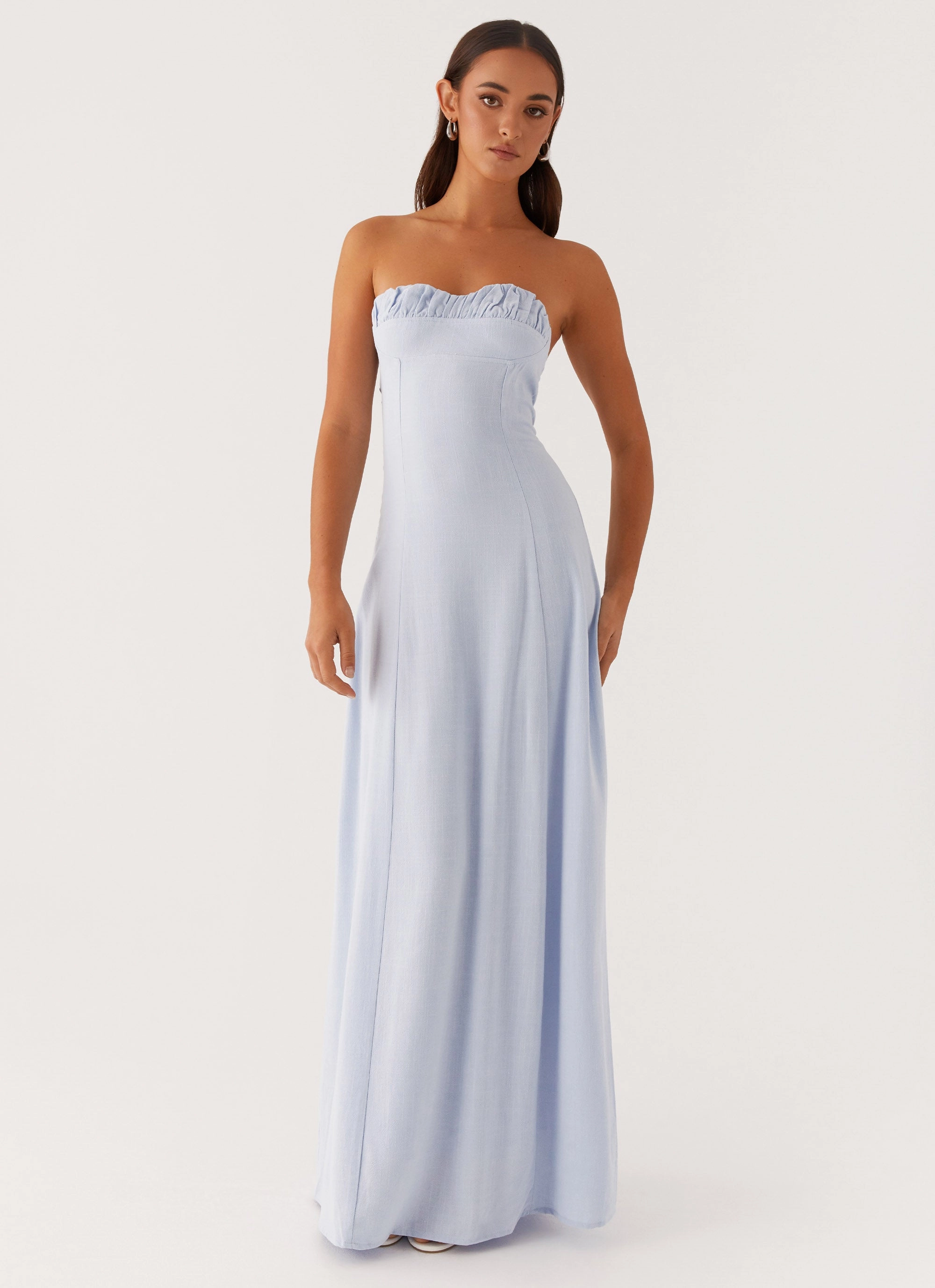 Tayla Linen Maxi Dress - Blue Ceremony Ready High-waisted evening piece