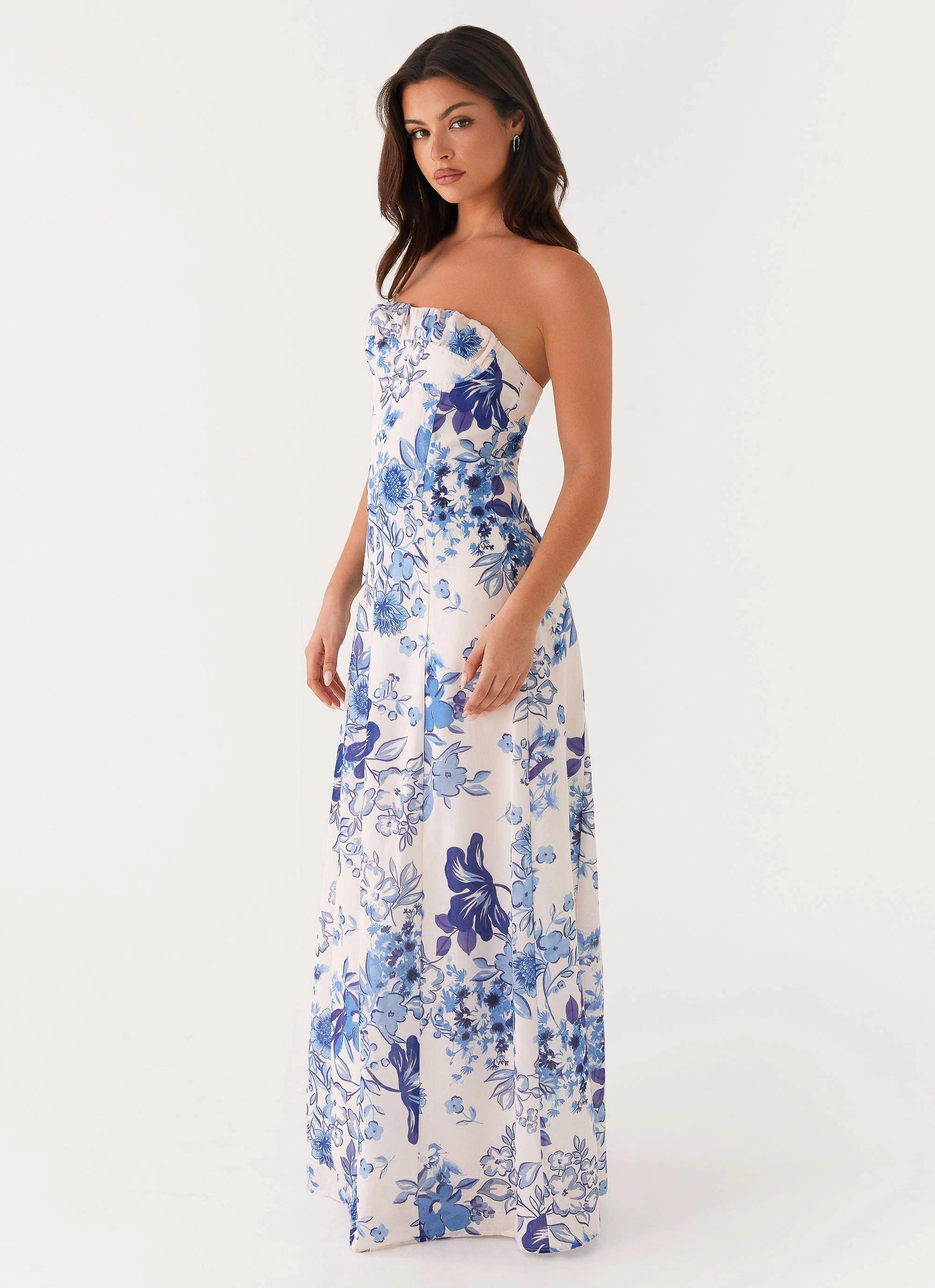 Button-front Linen Love Tayla Linen Maxi Dress - Serene Sky Floral