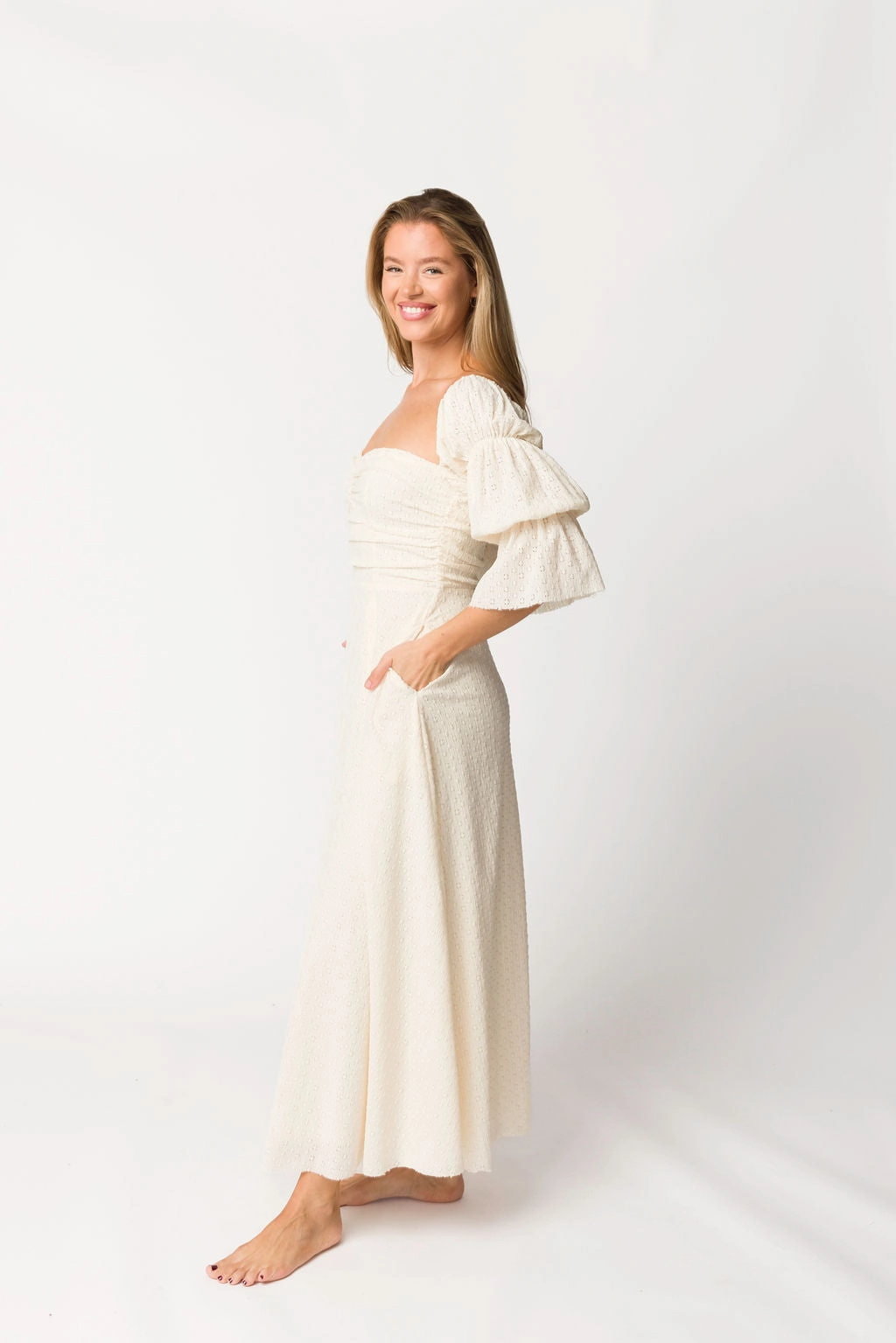 Clean Aesthetic Corrine Tiered Sleeve Maxi Dress in Ivory Cream
