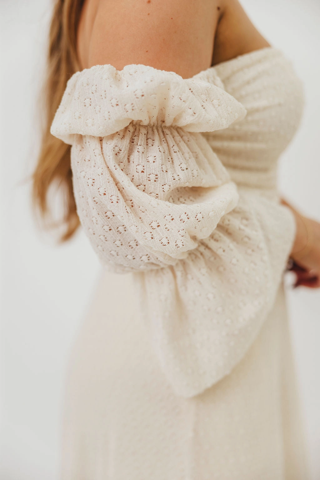 Year Rounder Corrine Tiered Sleeve Maxi Dress in Ivory Cream