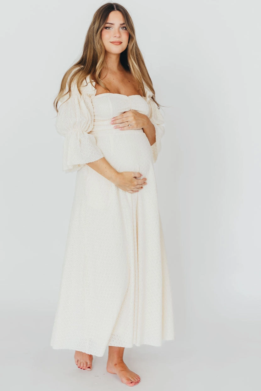 Fit For All Trend-Inspired Corrine Tiered Sleeve Maxi Dress in Ivory Cream