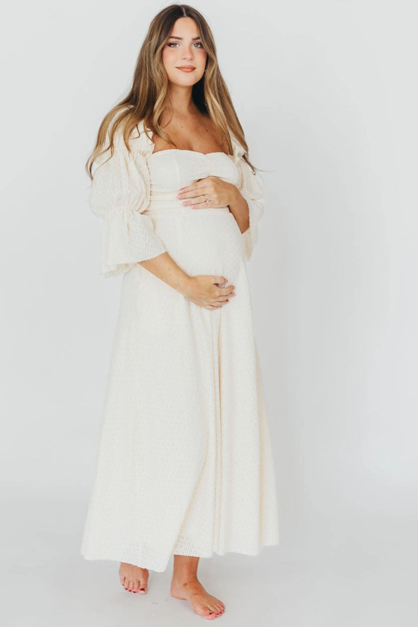 Smart And Comfortable Corrine Tiered Sleeve Maxi Dress in Ivory Cream