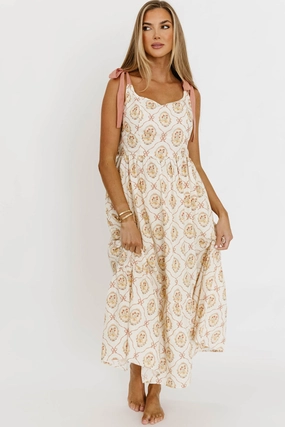 Mandi Floral Basque Maxi Dress in English Rose Dark Tones